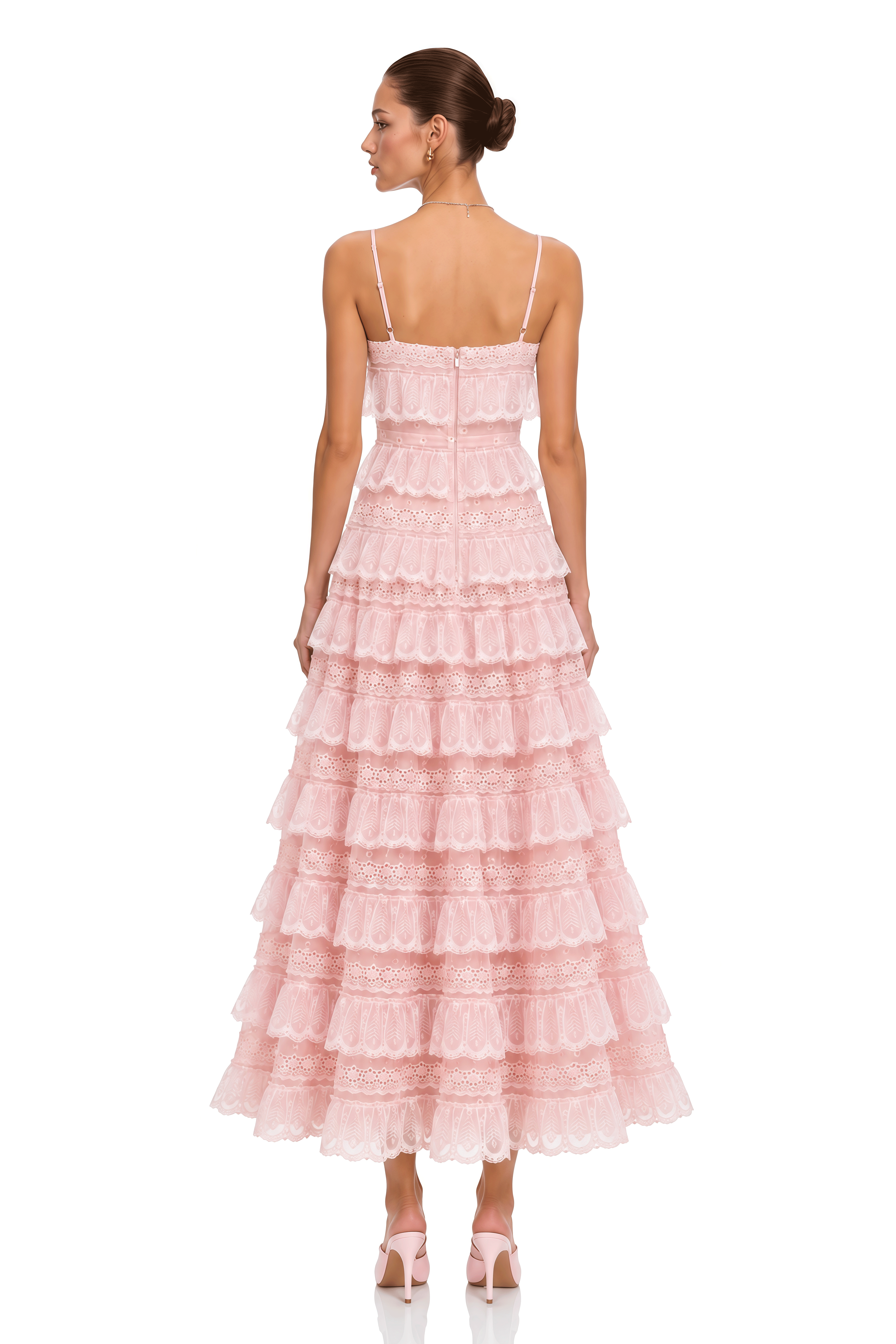 Lisandra Pink Tiered Ruffle Spaghetti Strap Maxi Dress