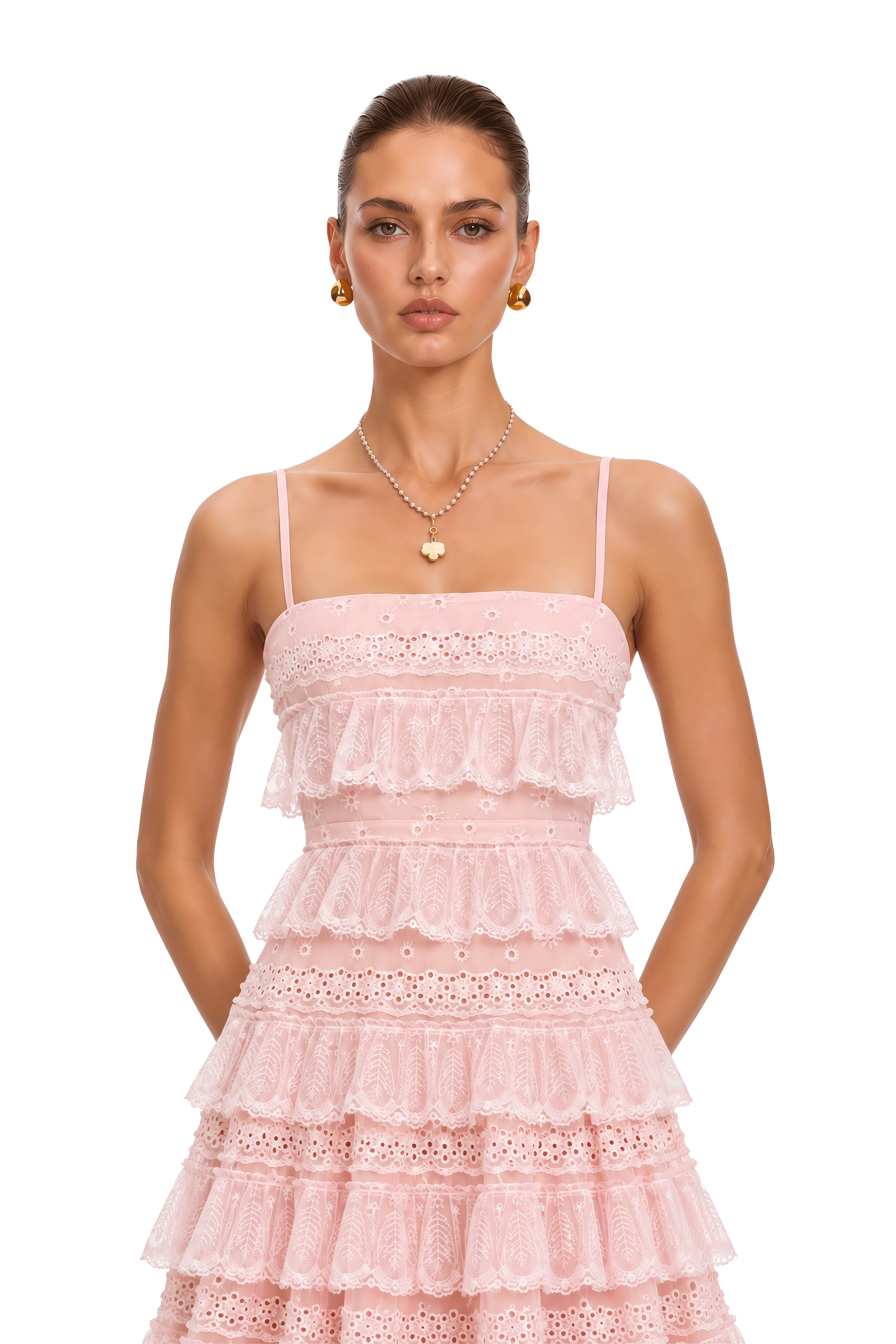 Lisandra Pink Tiered Ruffle Spaghetti Strap Maxi Dress