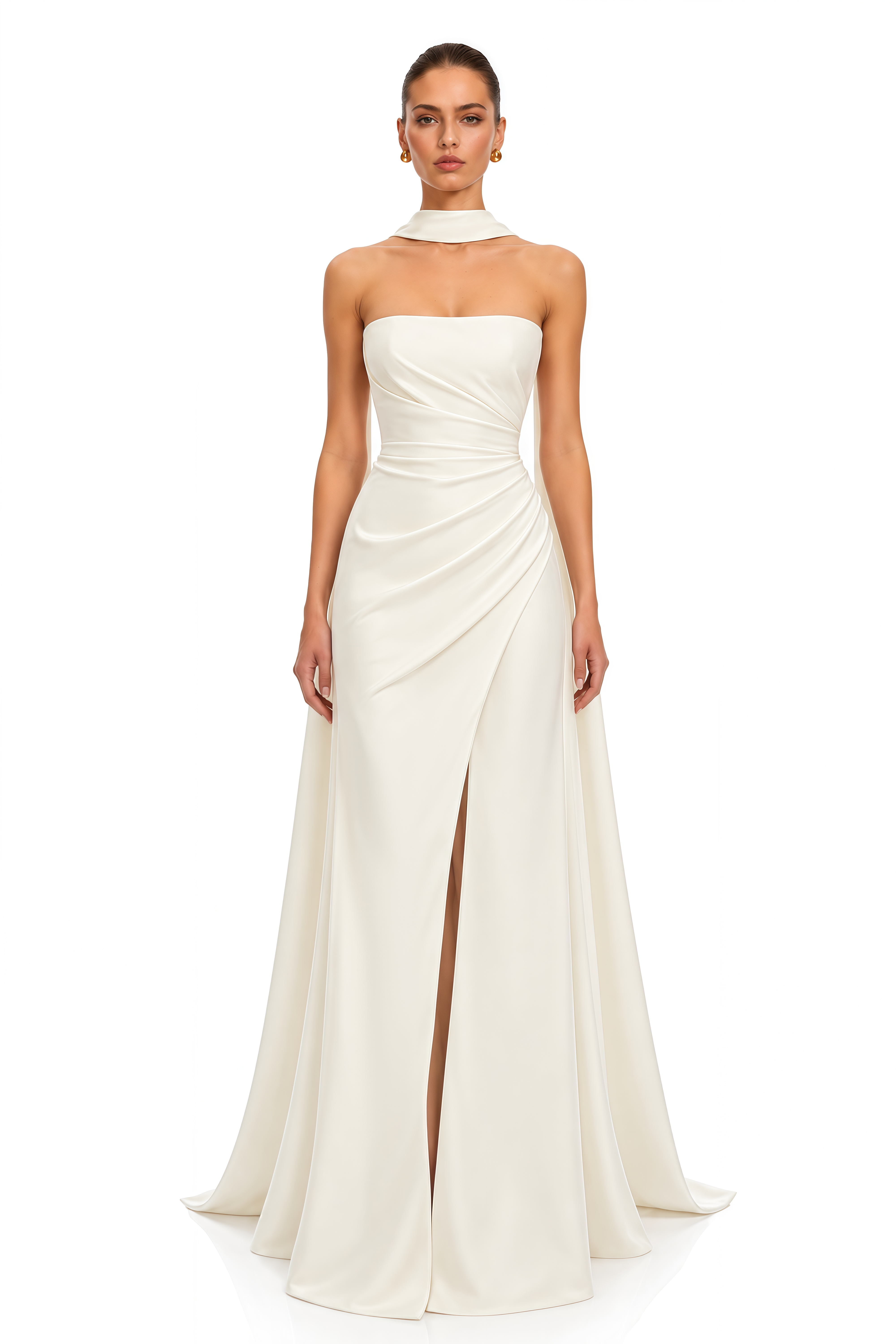 Lisanne White Strapless Draped Maxi Dress with Scarf Detail