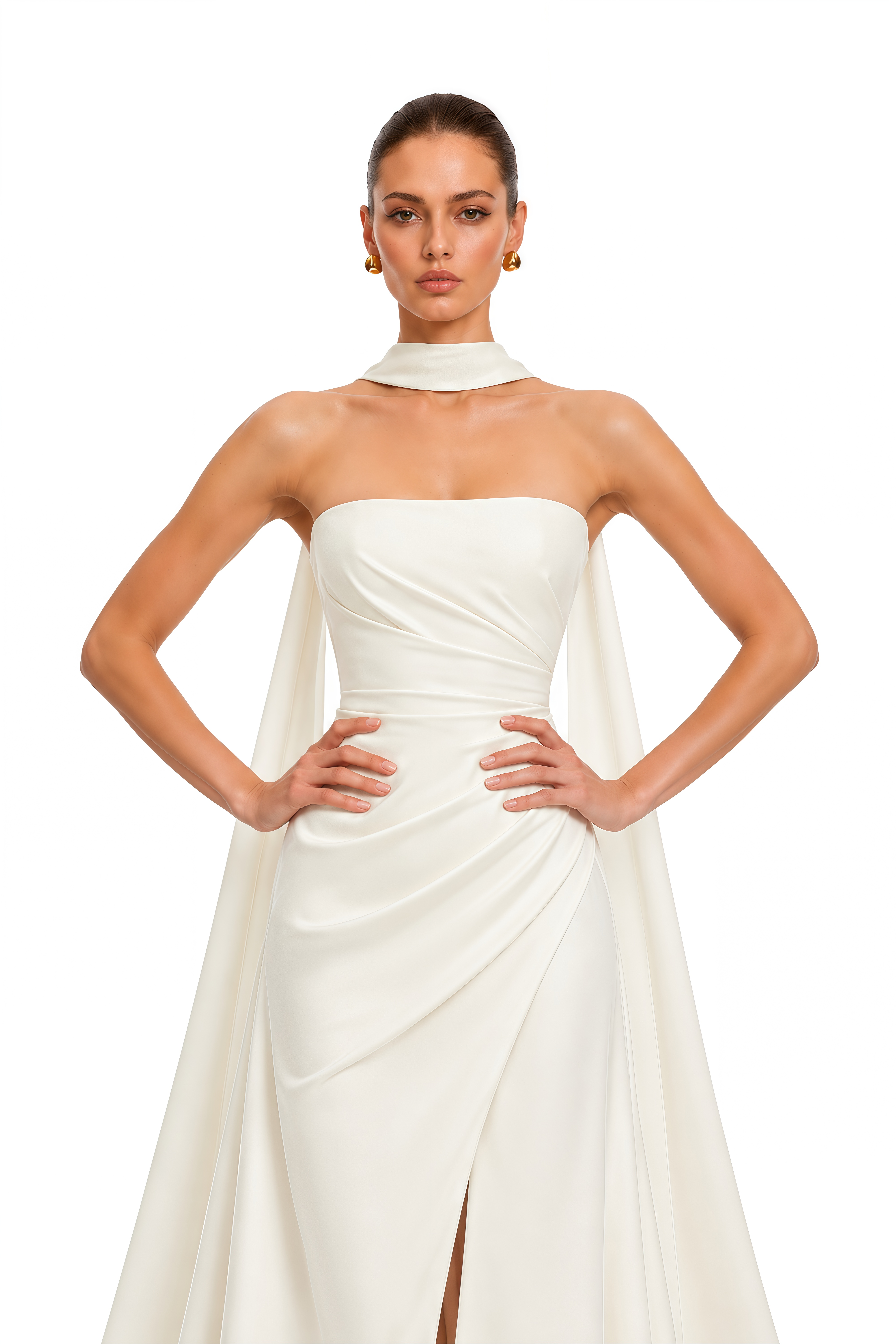 Lisanne White Strapless Draped Maxi Dress with Scarf Detail