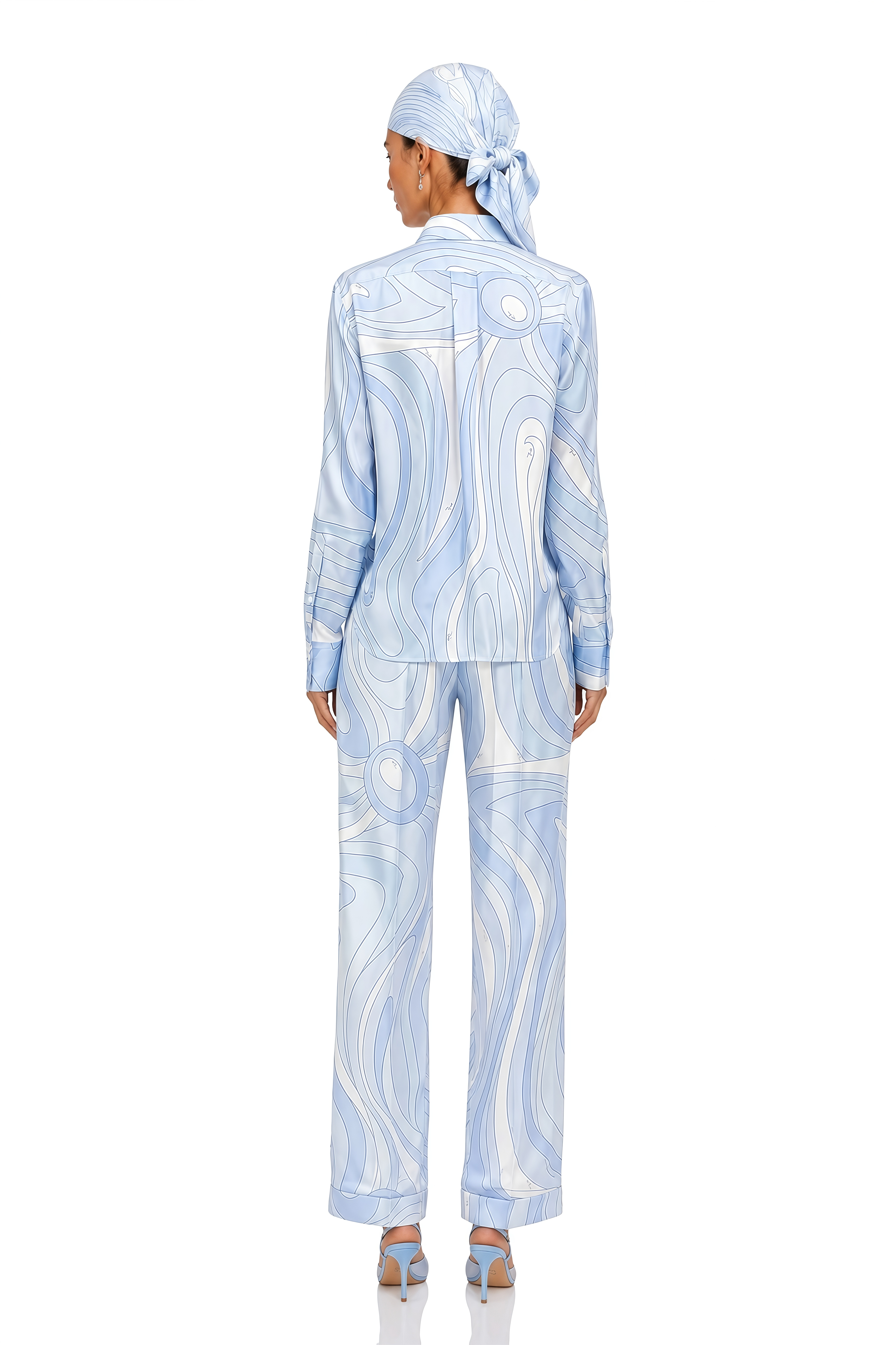 Liyana Light Blue Printed Shirt & Wide-Leg Trousers Set