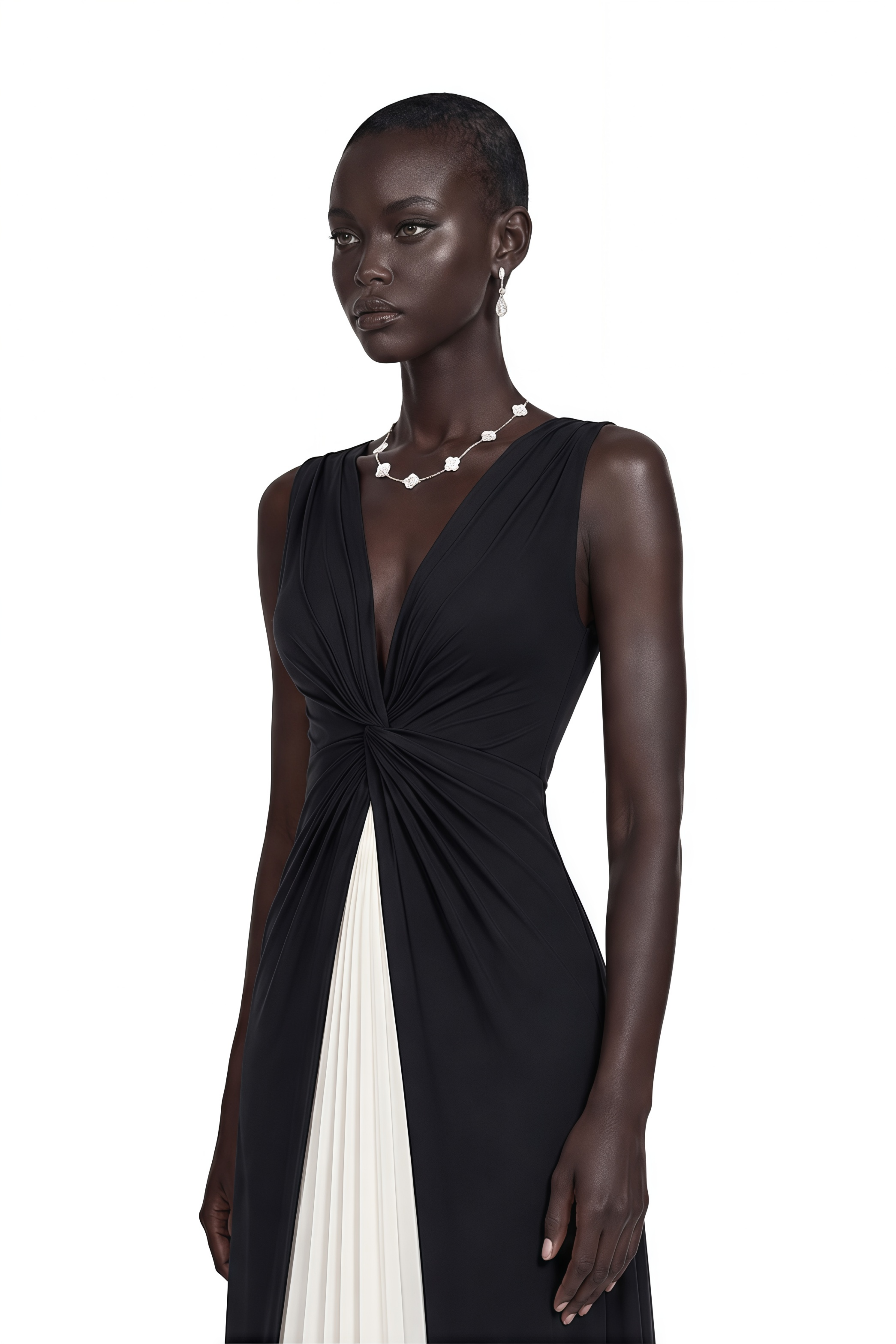 Lorelei Black Color-Block V-Neck Top & Pleated Maxi Skirt Set 