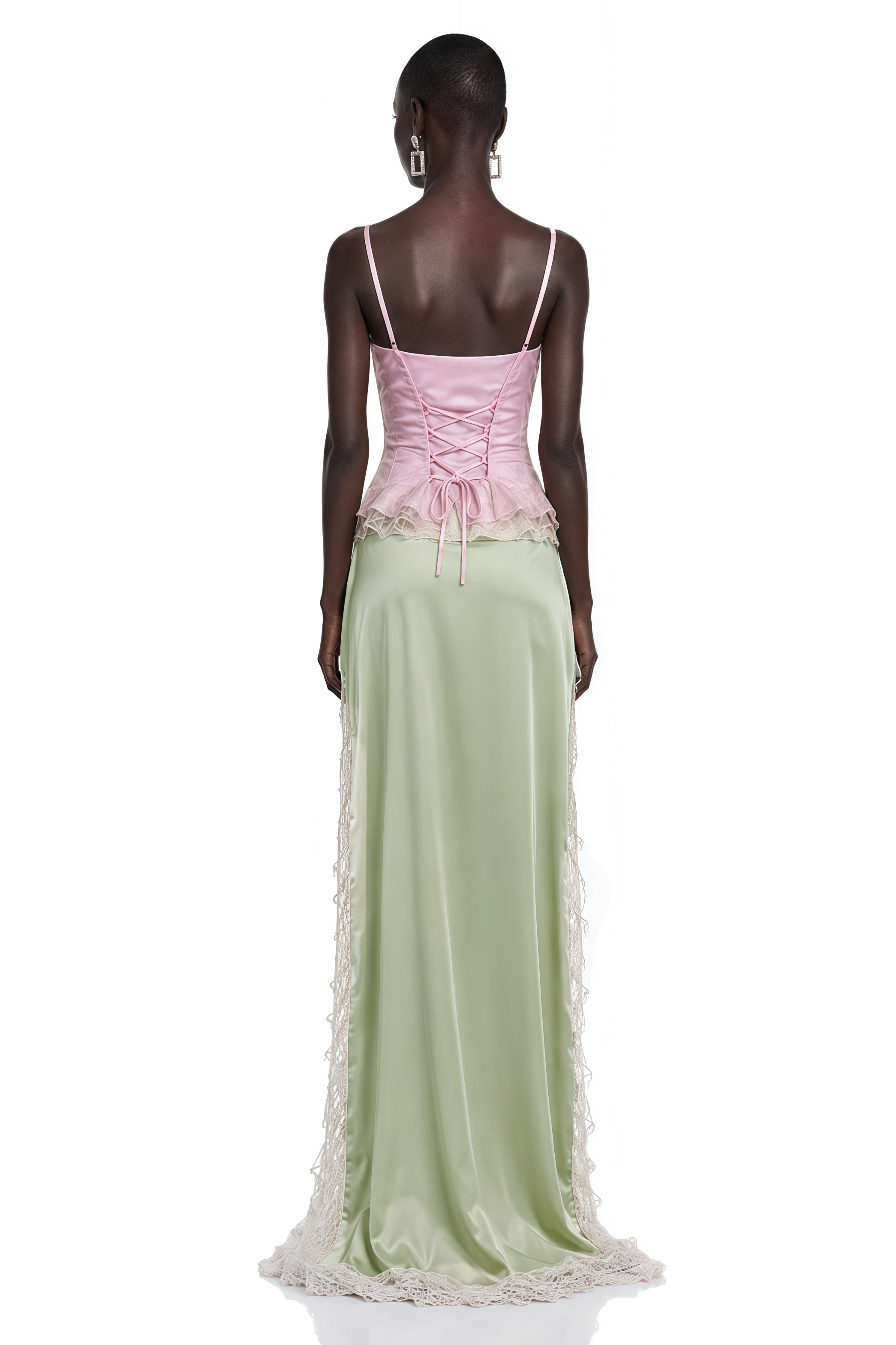 Louisa Pink Corset Top & Green Draped Mini Skirt Set