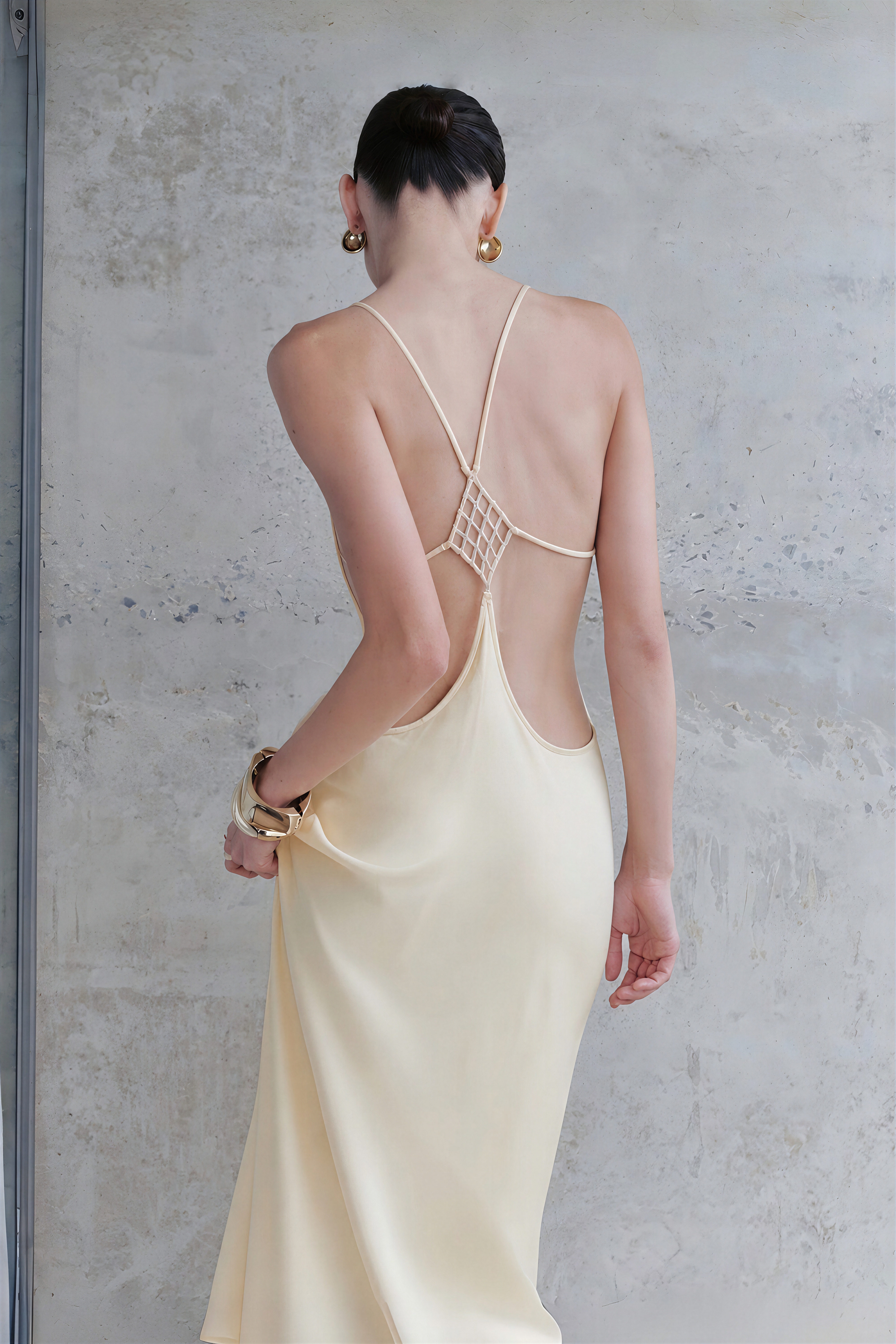 gold satin backless dress Loviatar Maxi – Miss Rosier Double Lined