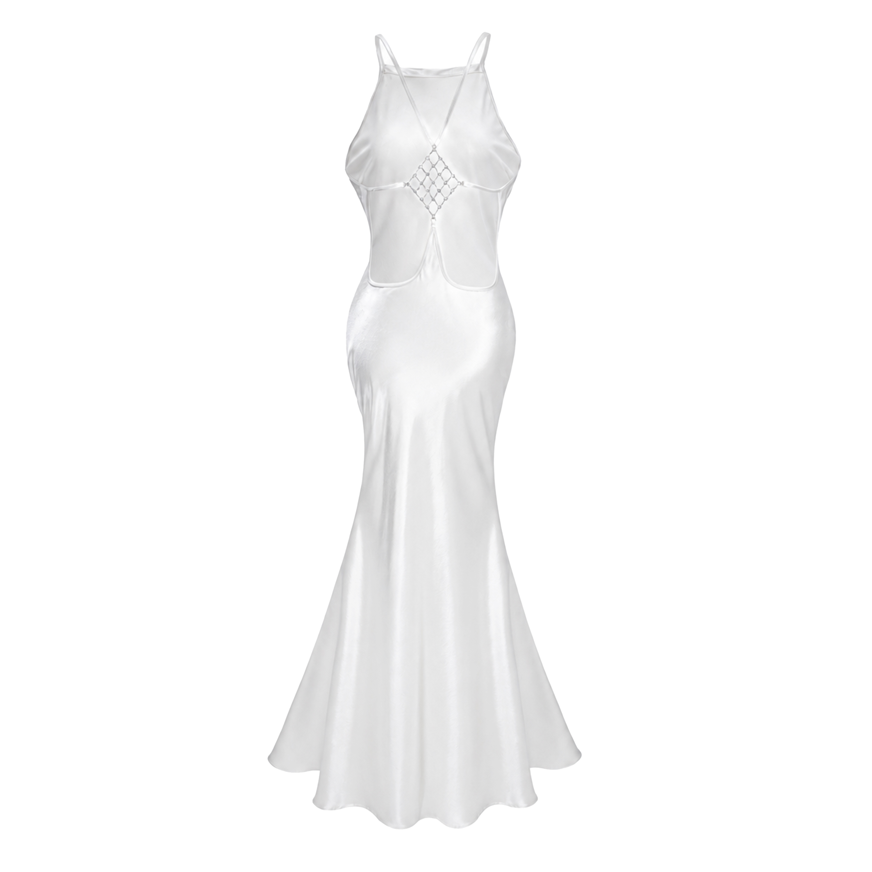 Loviatar White Backless Satin Maxi Dress