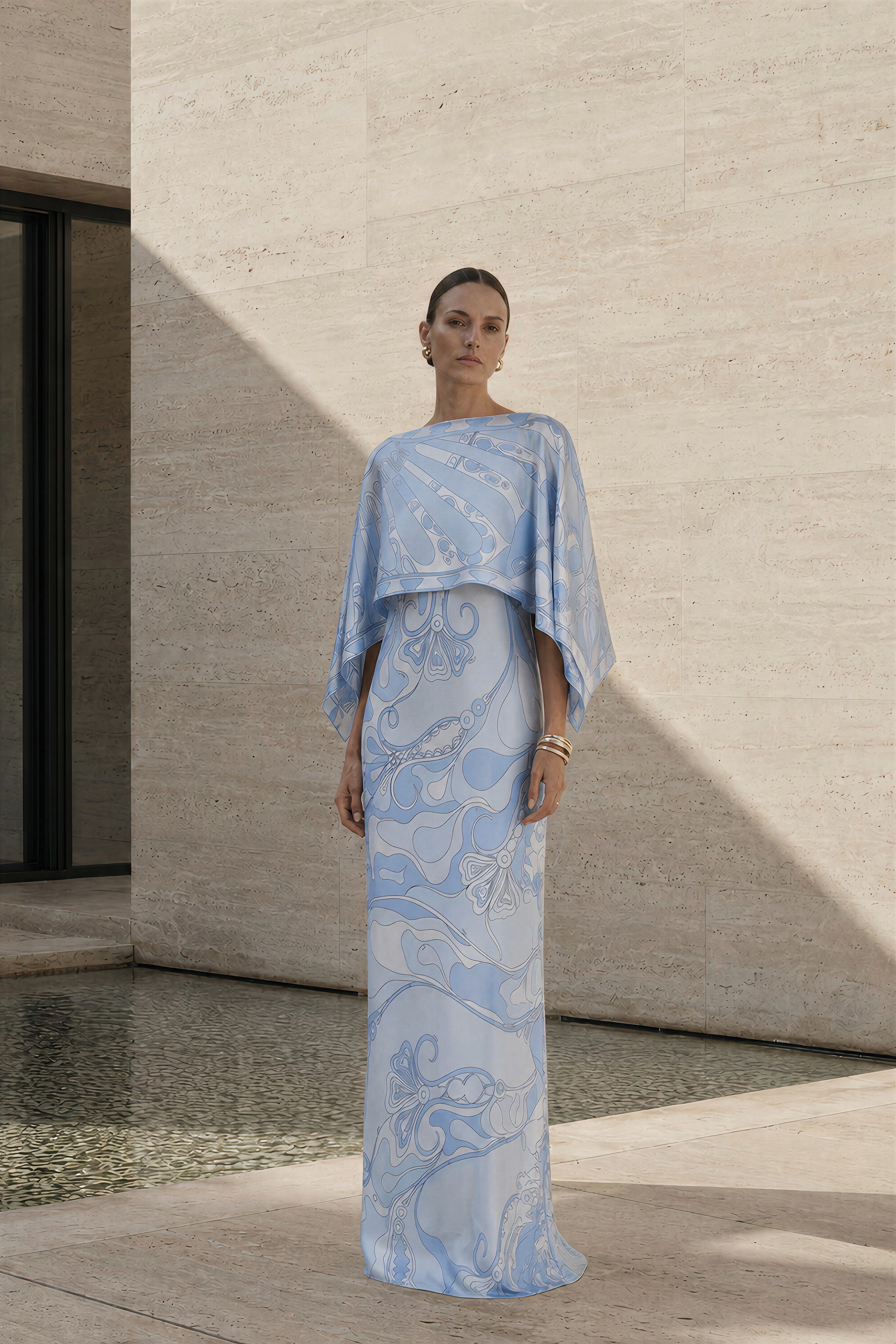 Lucasta Blue V-Neck Color Block Maxi Dress Set