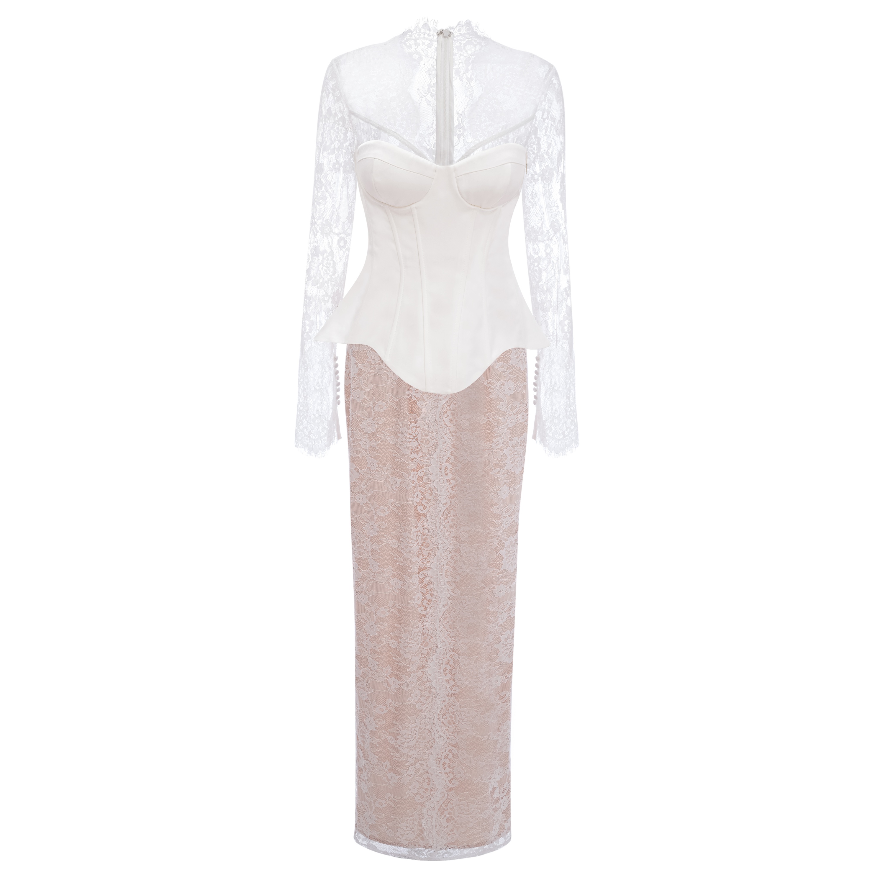 Luciana White Plunge Neck Maxi Dress with Lace Panel – Miss Rosier
