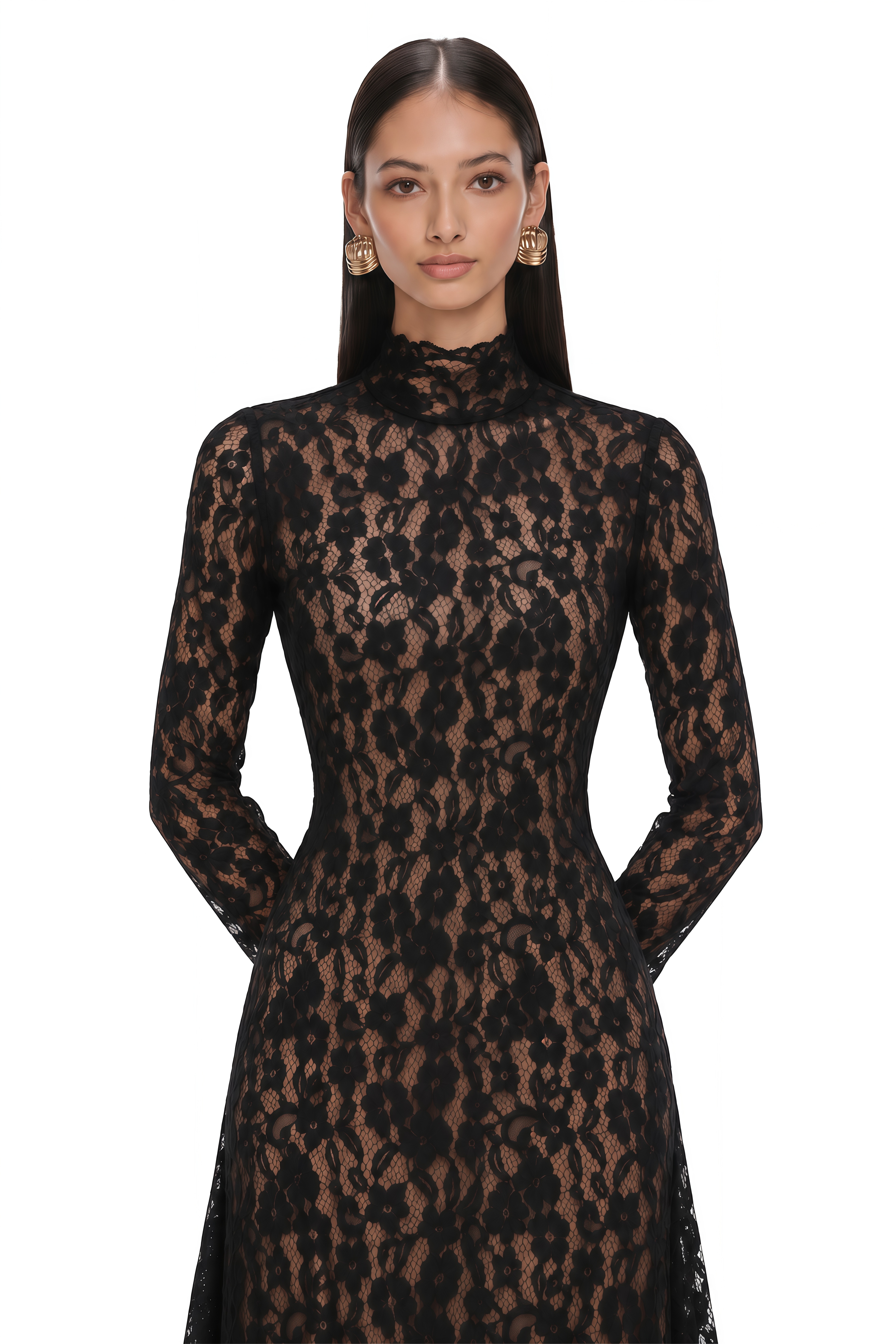 Lucienne Black Lace Open Back Maxi Dress