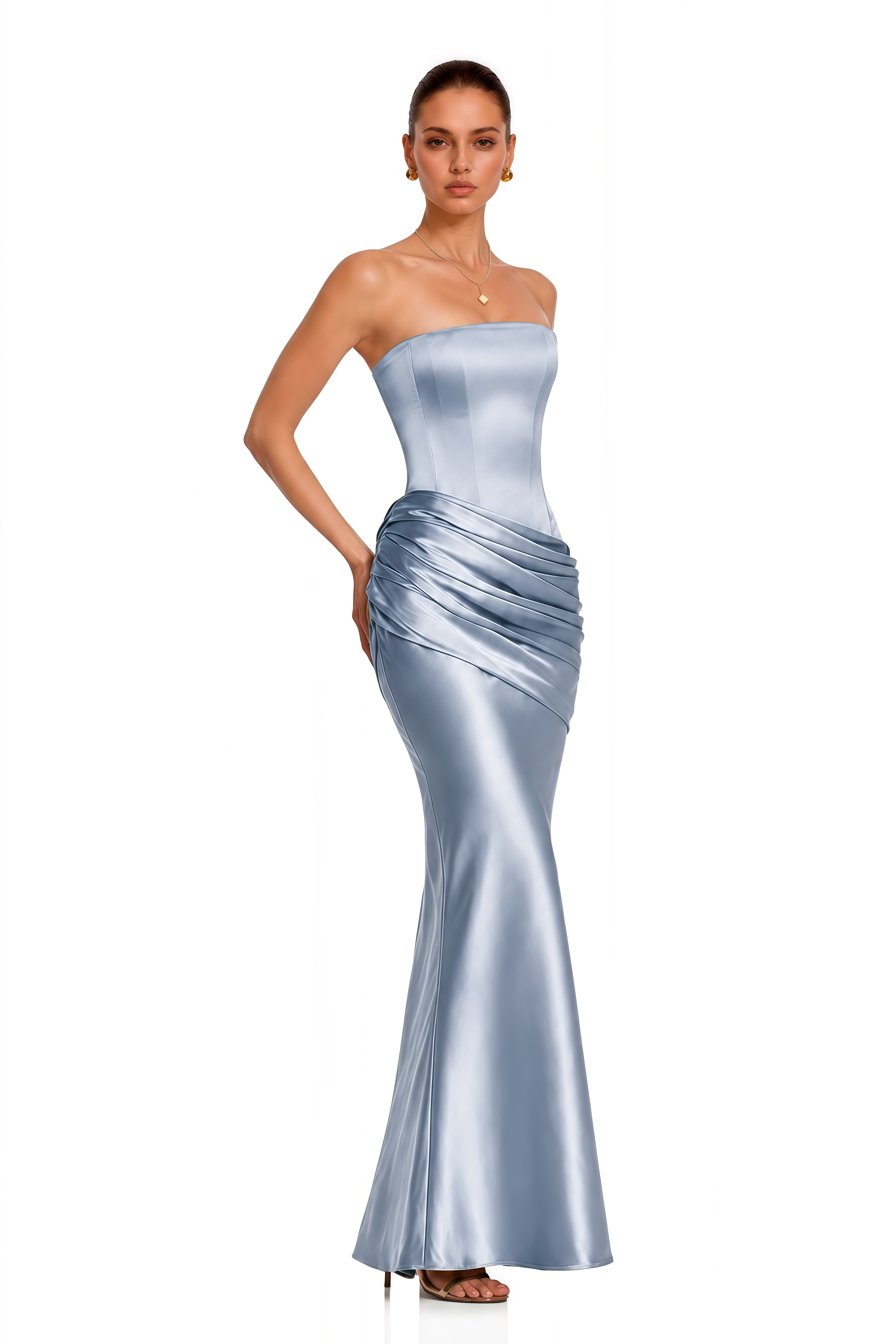 Lucienne Blue One Shoulder Ruched Maxi Dress