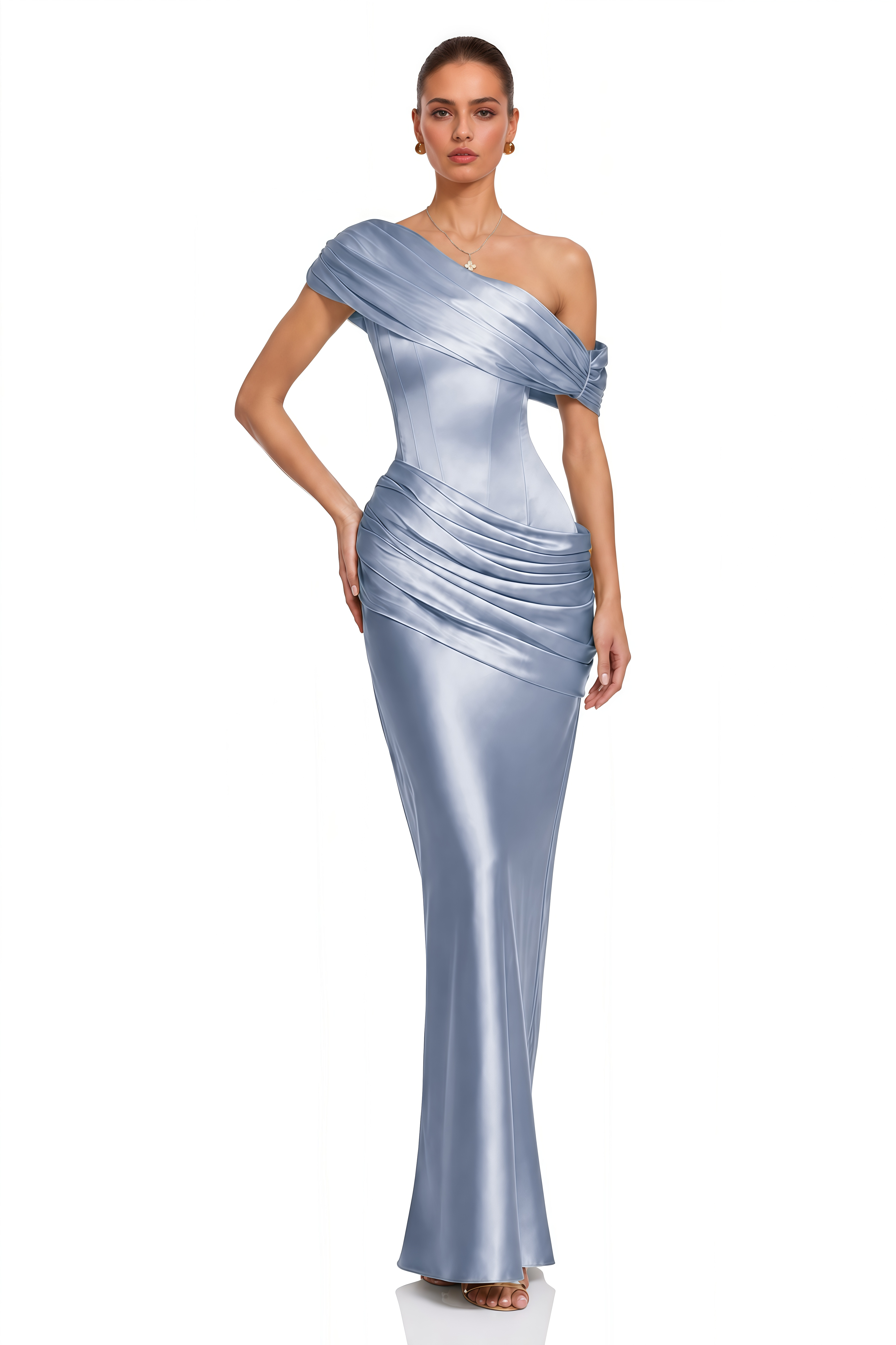 Lucienne Blue One Shoulder Ruched Maxi Dress