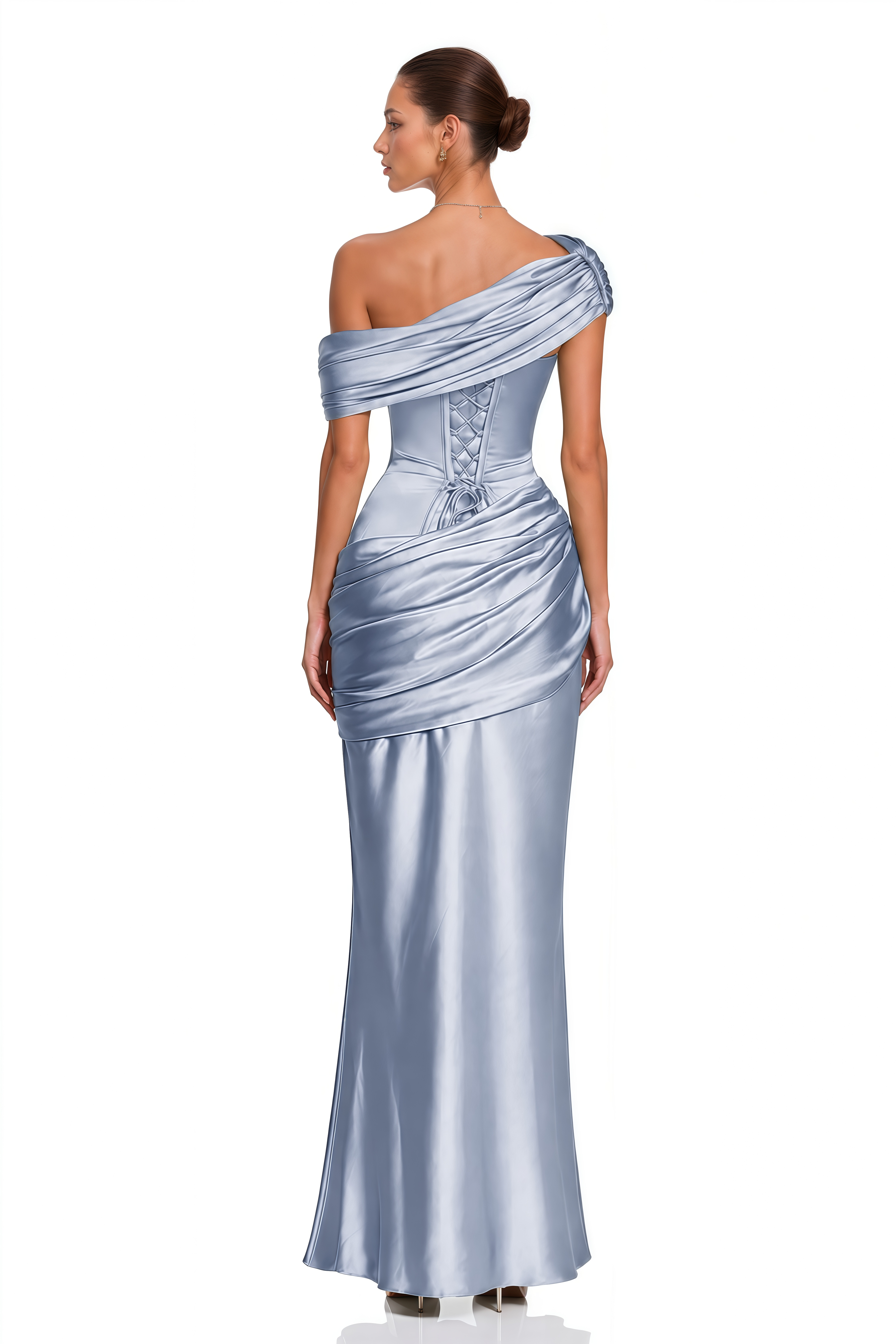 Lucienne Blue One Shoulder Ruched Maxi Dress