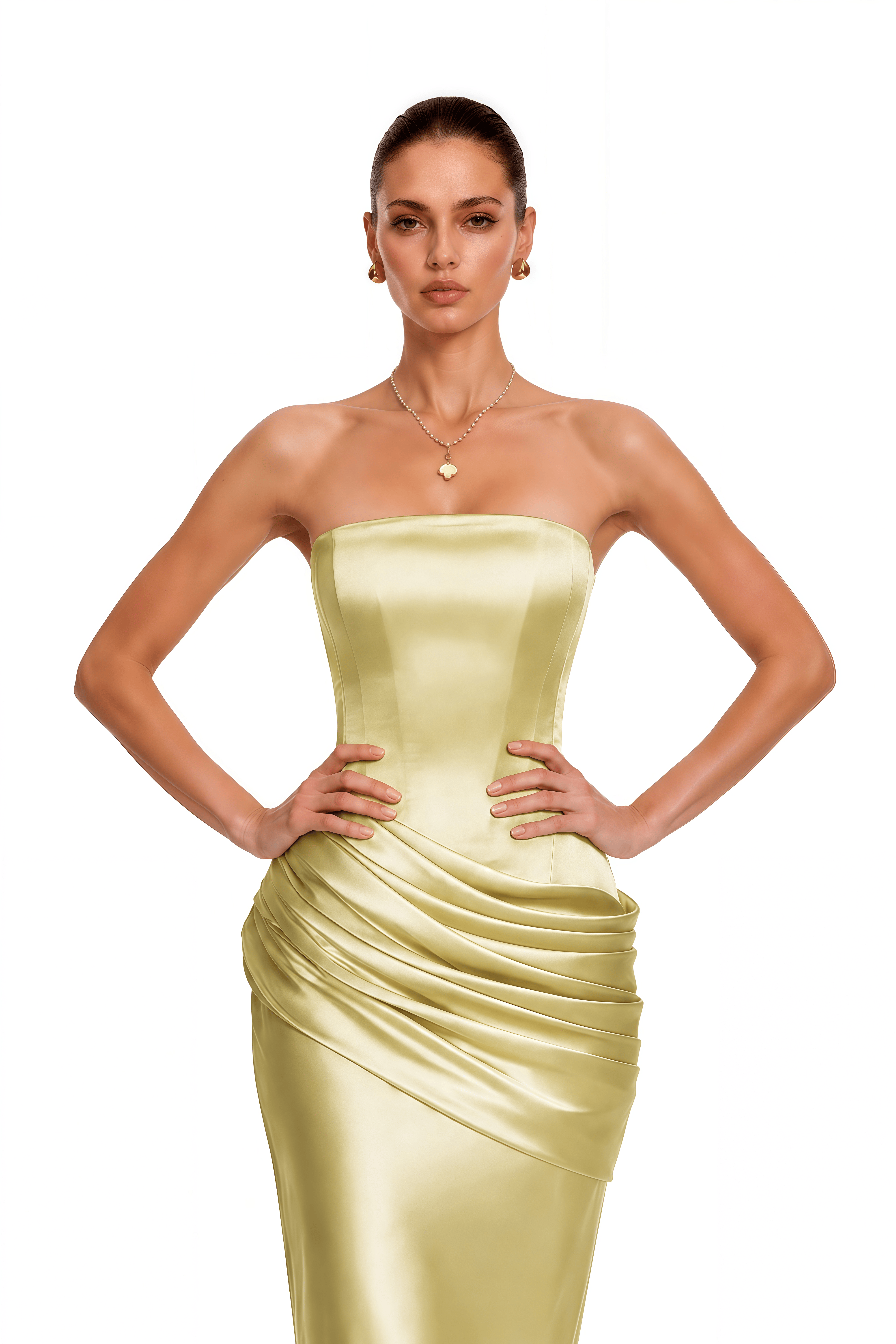 Lucienne Gold One Shoulder Ruched Maxi Dress