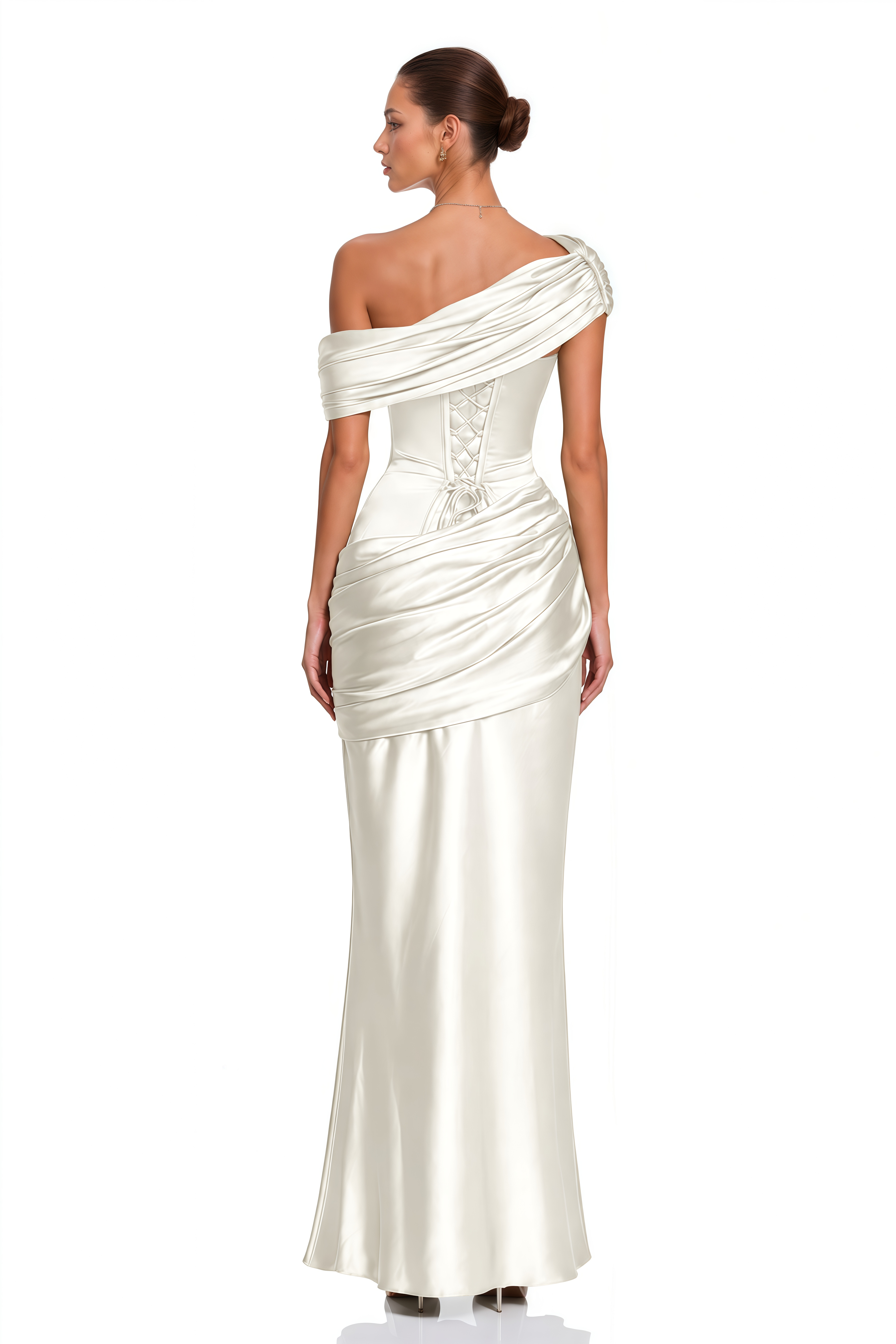 Lucienne White One Shoulder Ruched Maxi Dress