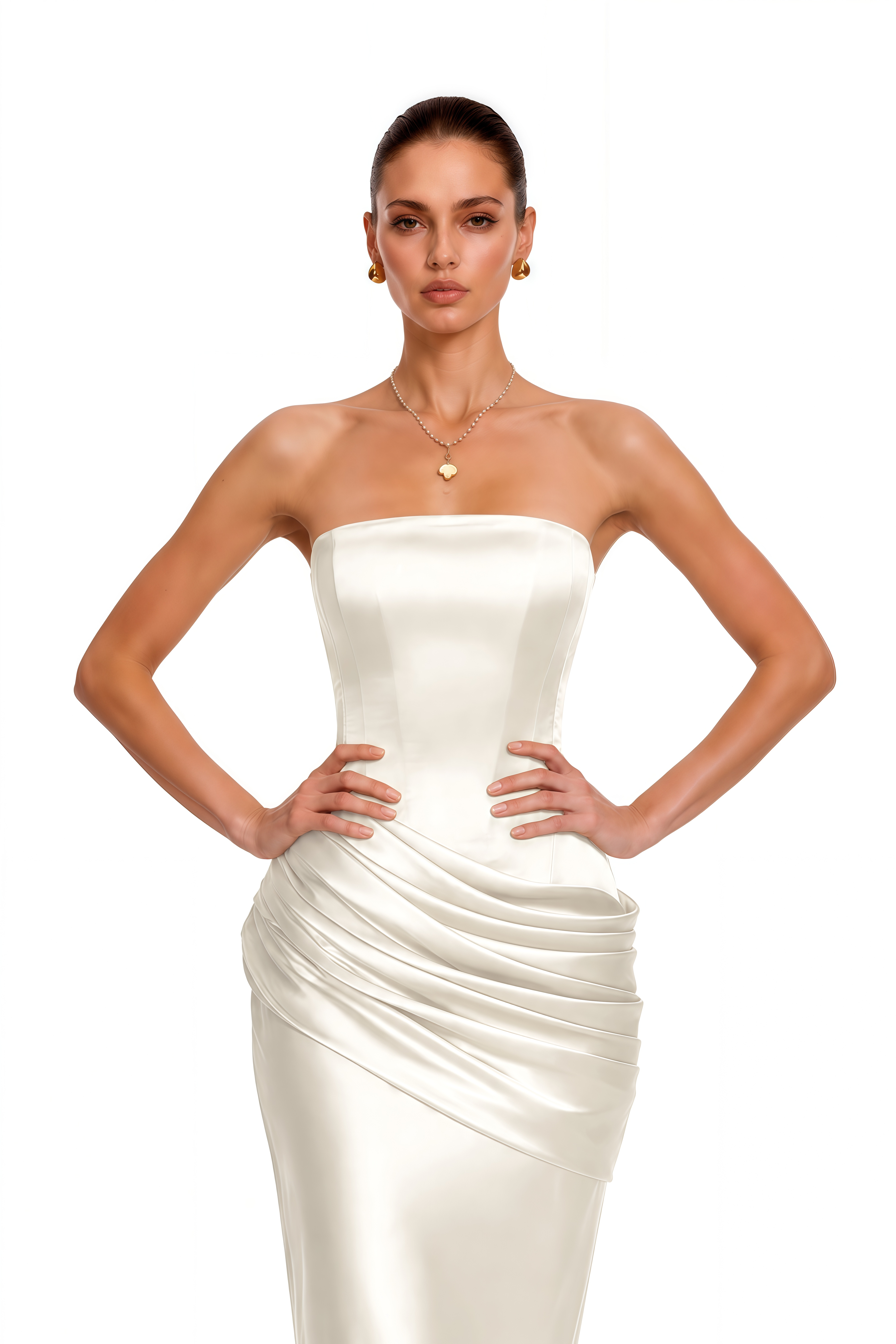 Lucienne White One Shoulder Ruched Maxi Dress