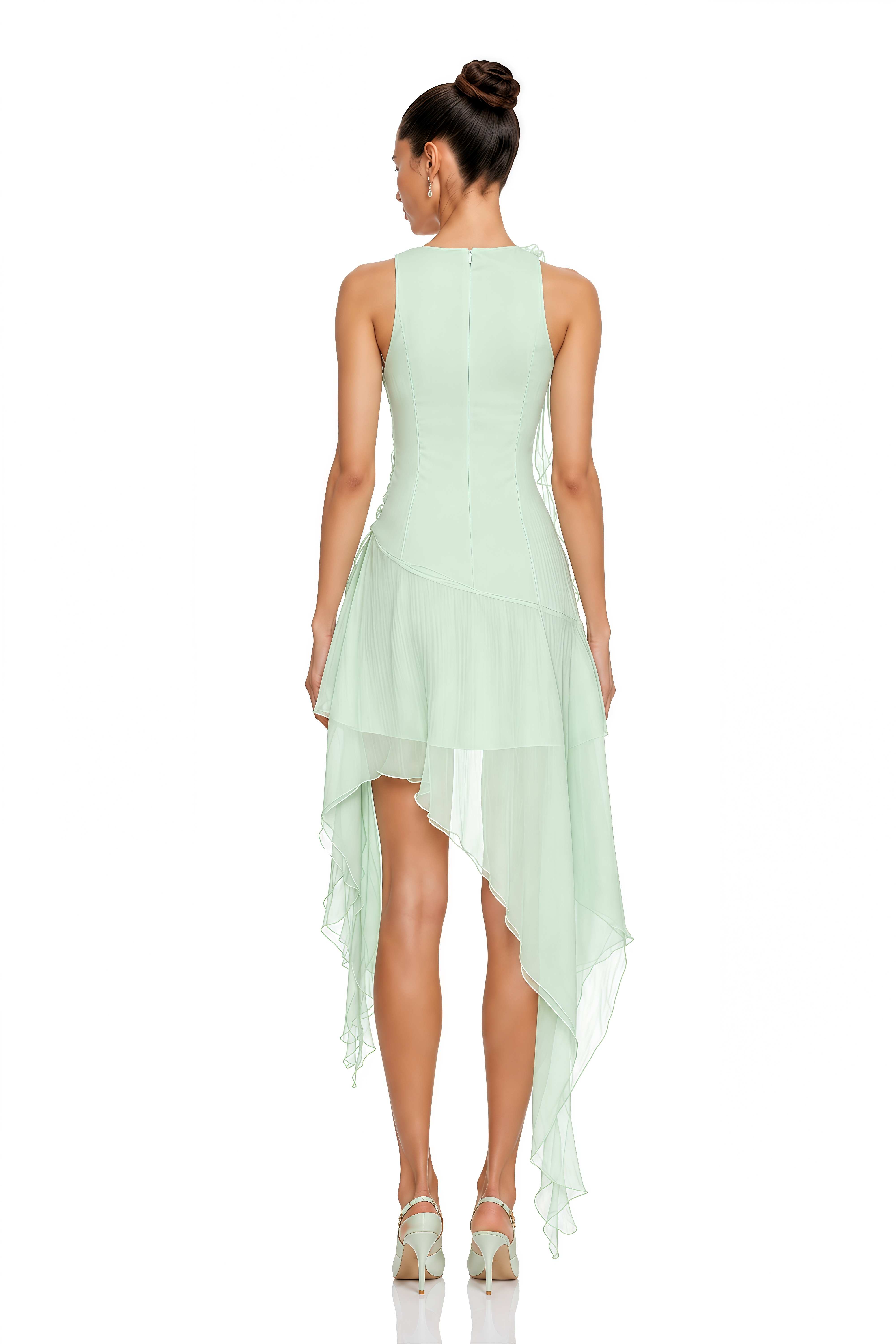 Lucilla Mint Green Sleeveless Asymmetrical Mini Dress