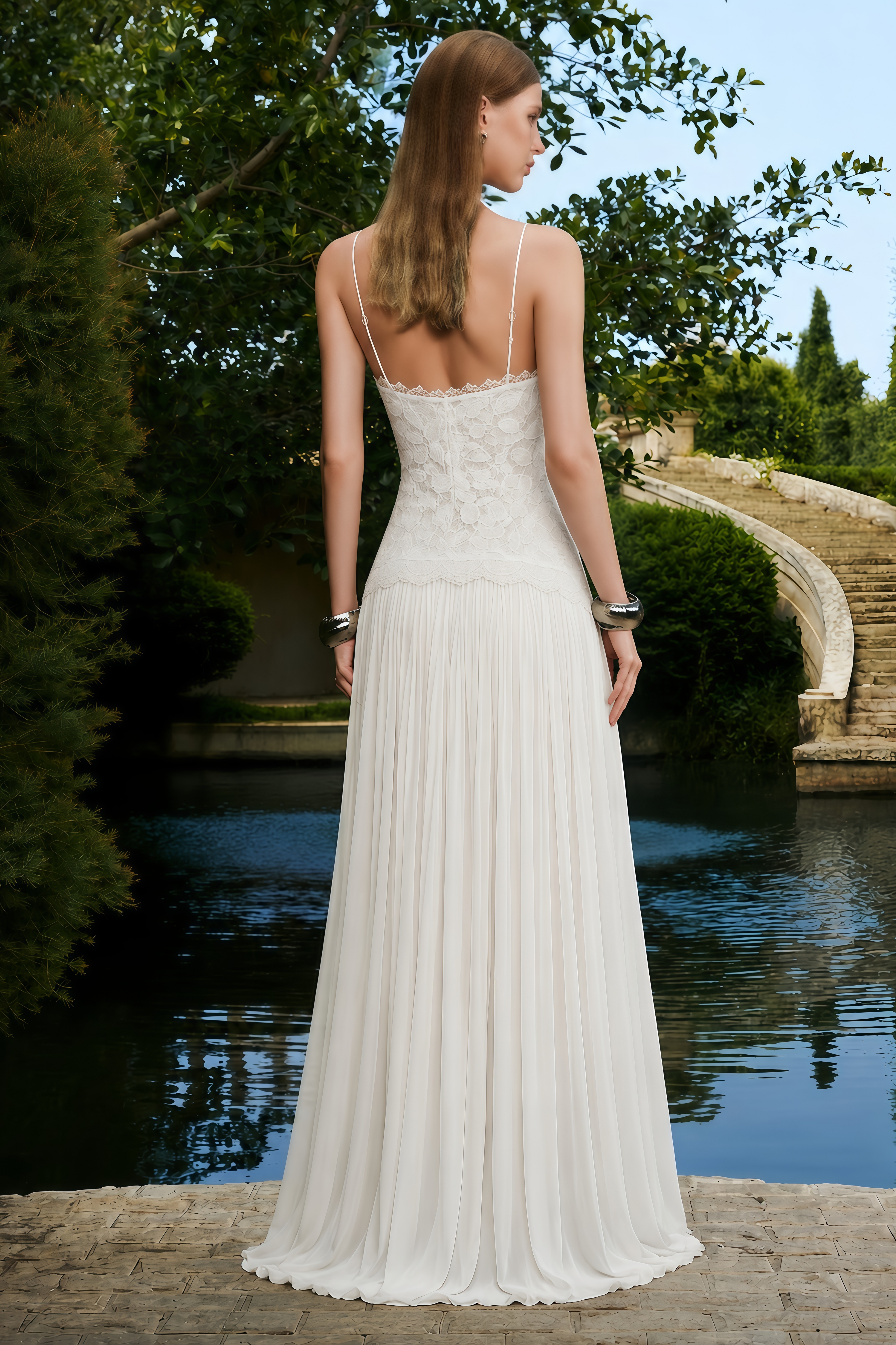 Lucille White Halterneck Flowy Maxi Dress