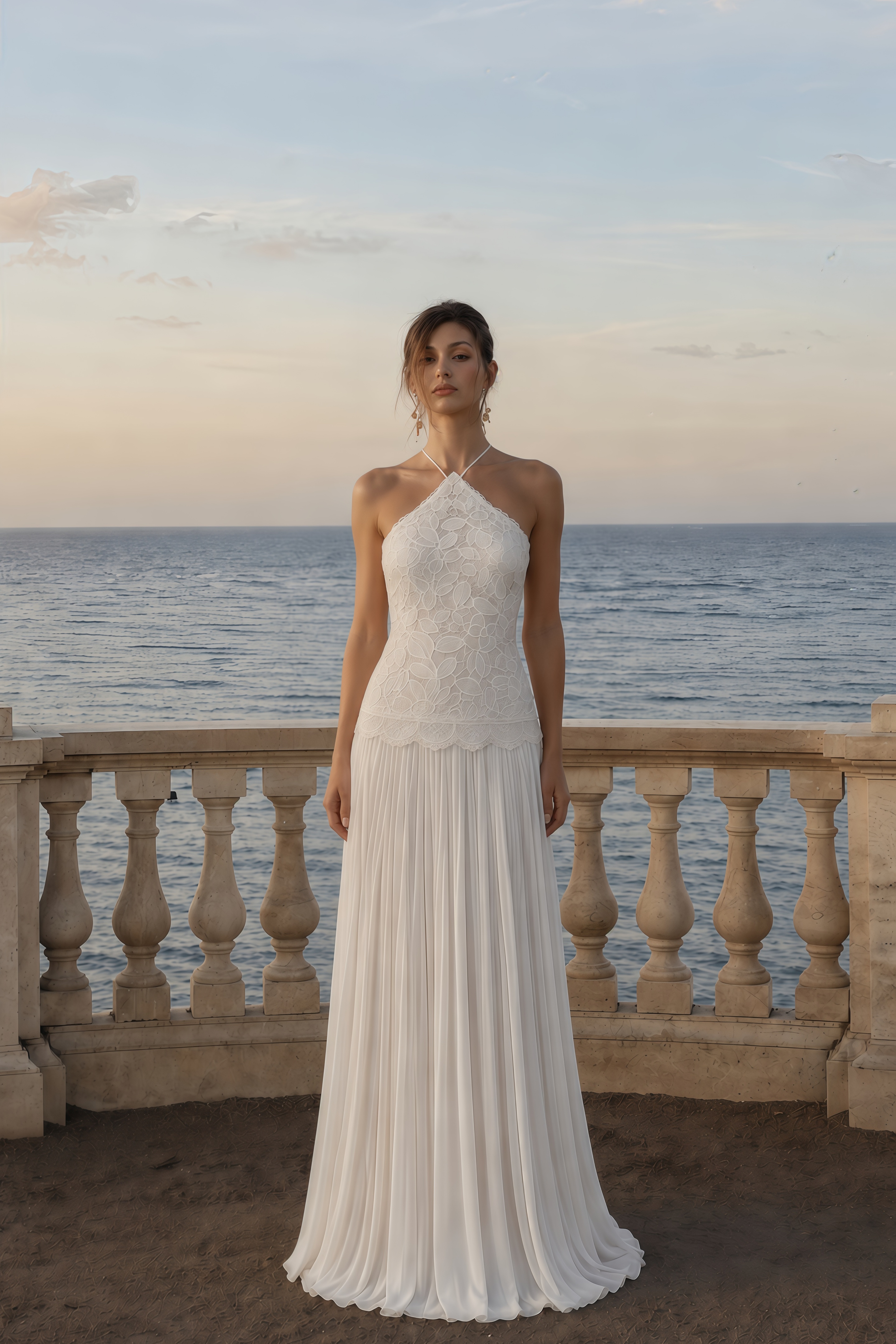 Lucille White Halterneck Flowy Maxi Dress
