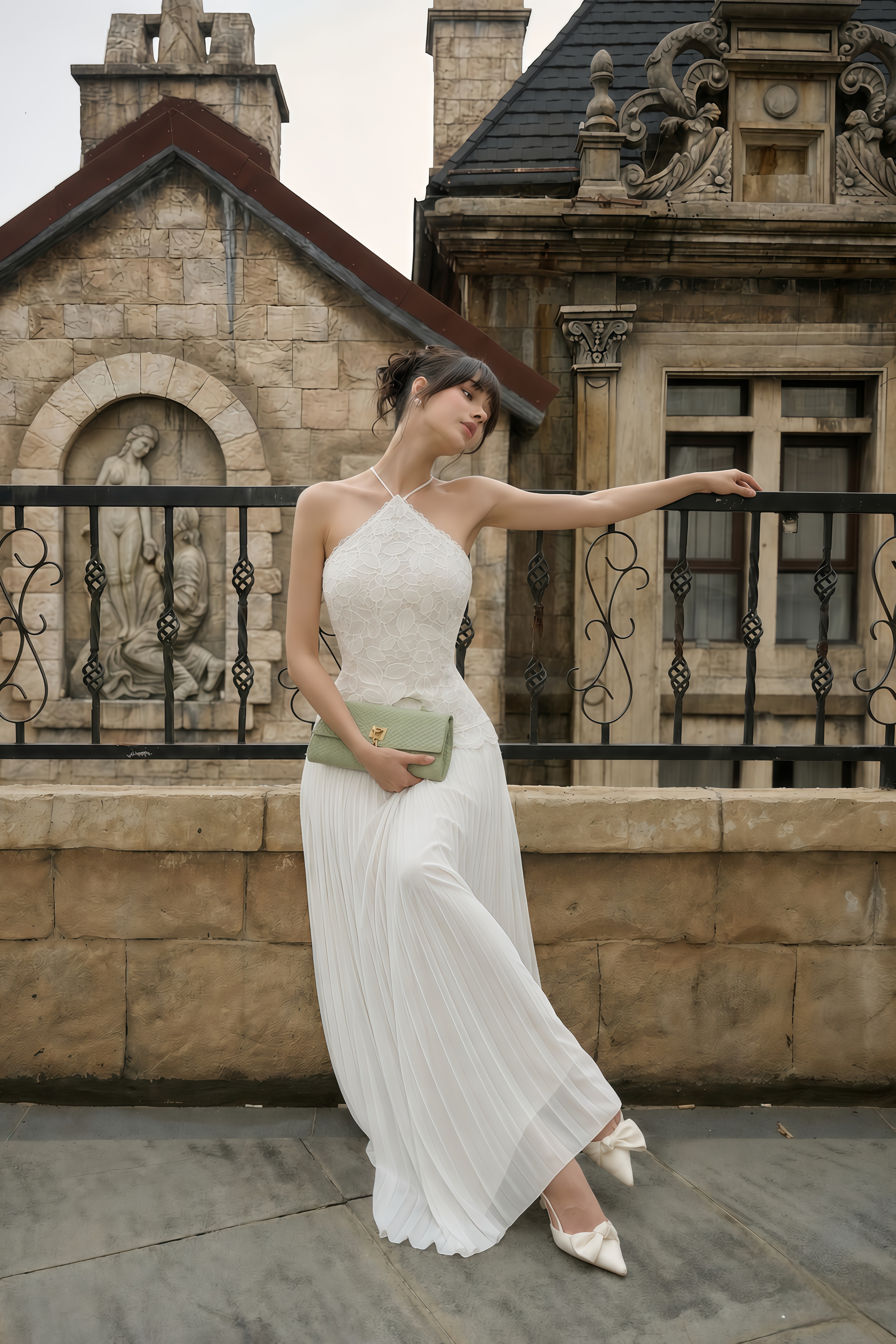 Lucille White Halterneck Flowy Maxi Dress