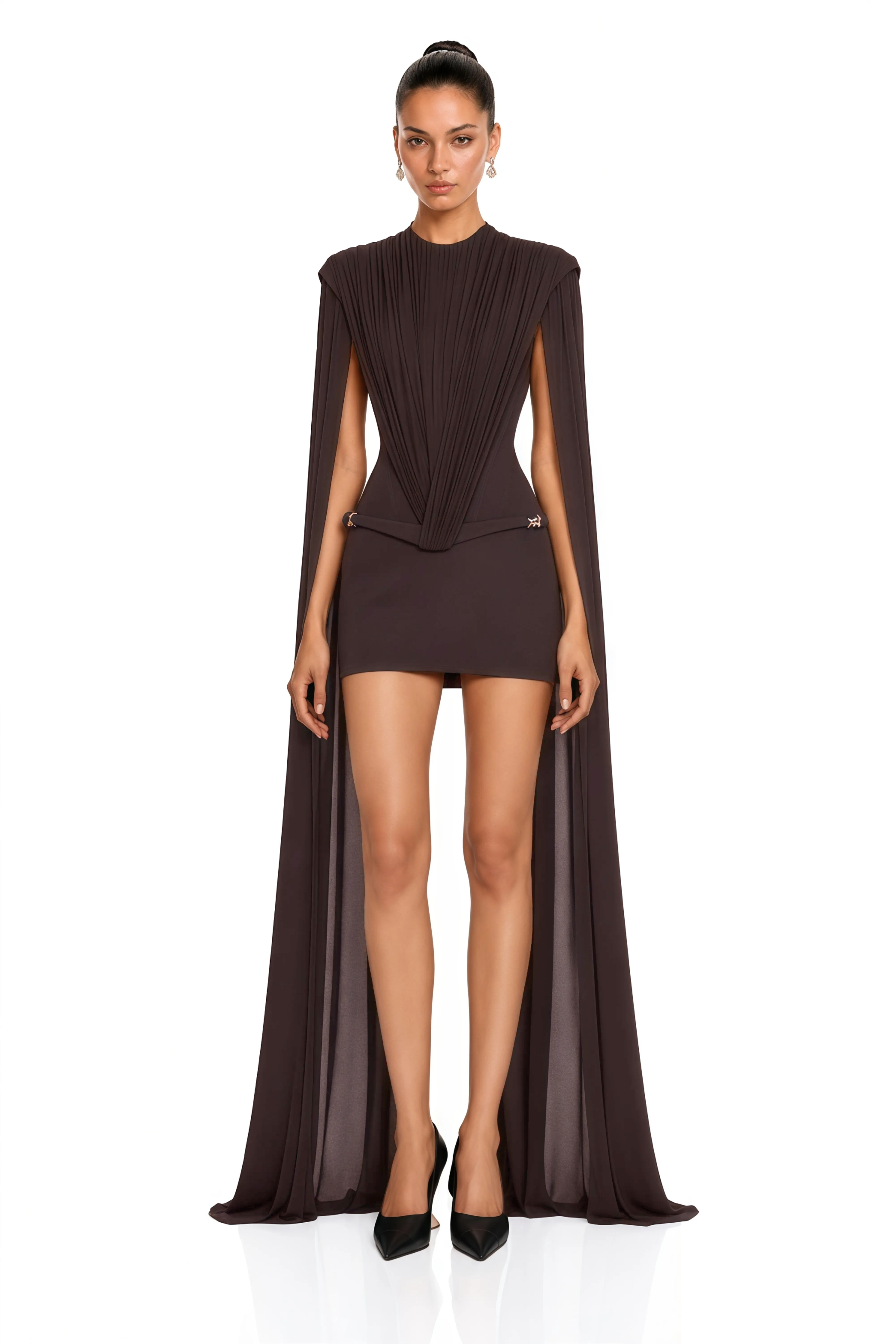 black mini dress with cape Lucinda Sleeve Pleated – Miss Rosier dog ears