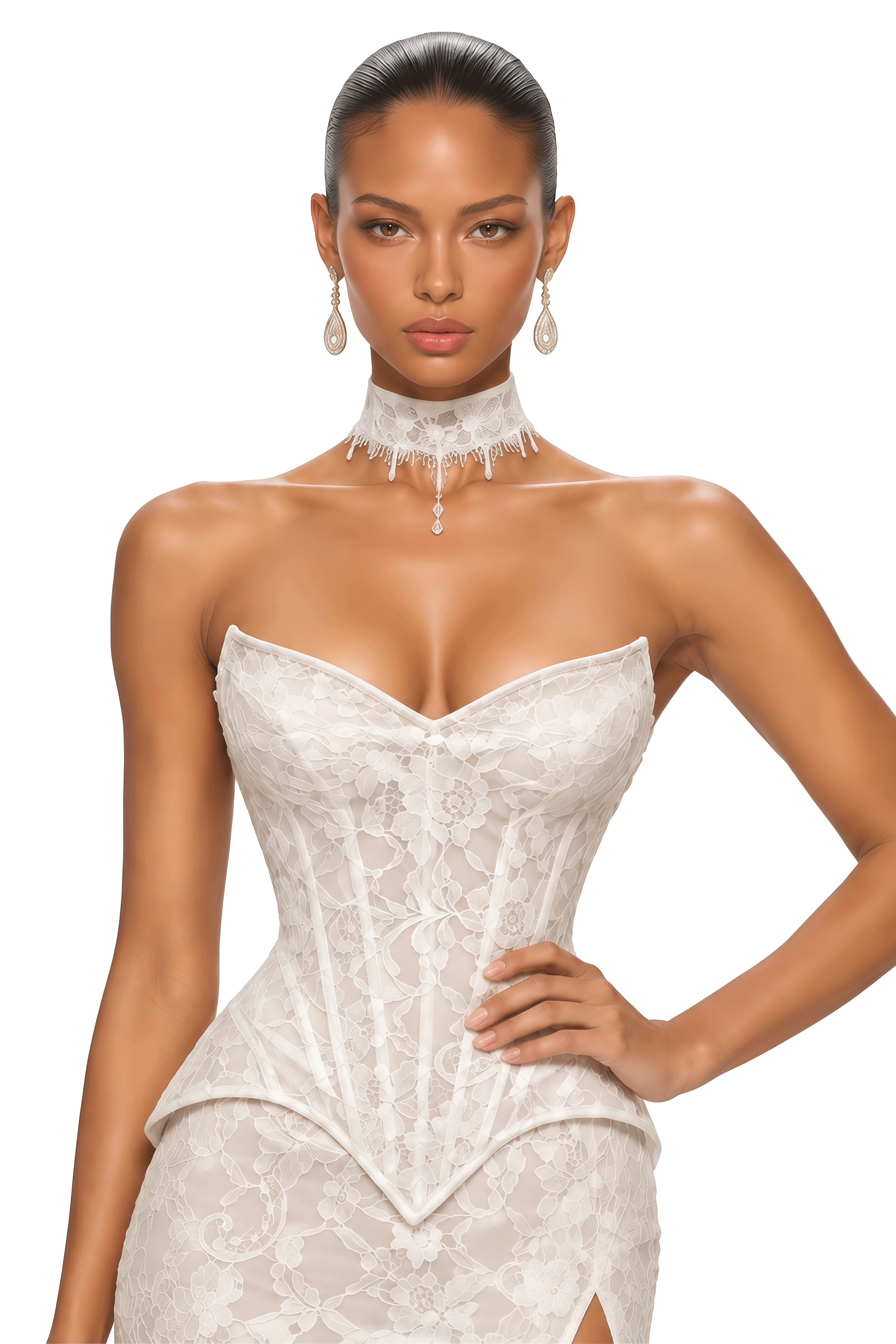 Lucinda Ivory Floral Lace Corset Top & Maxi Skirt Set