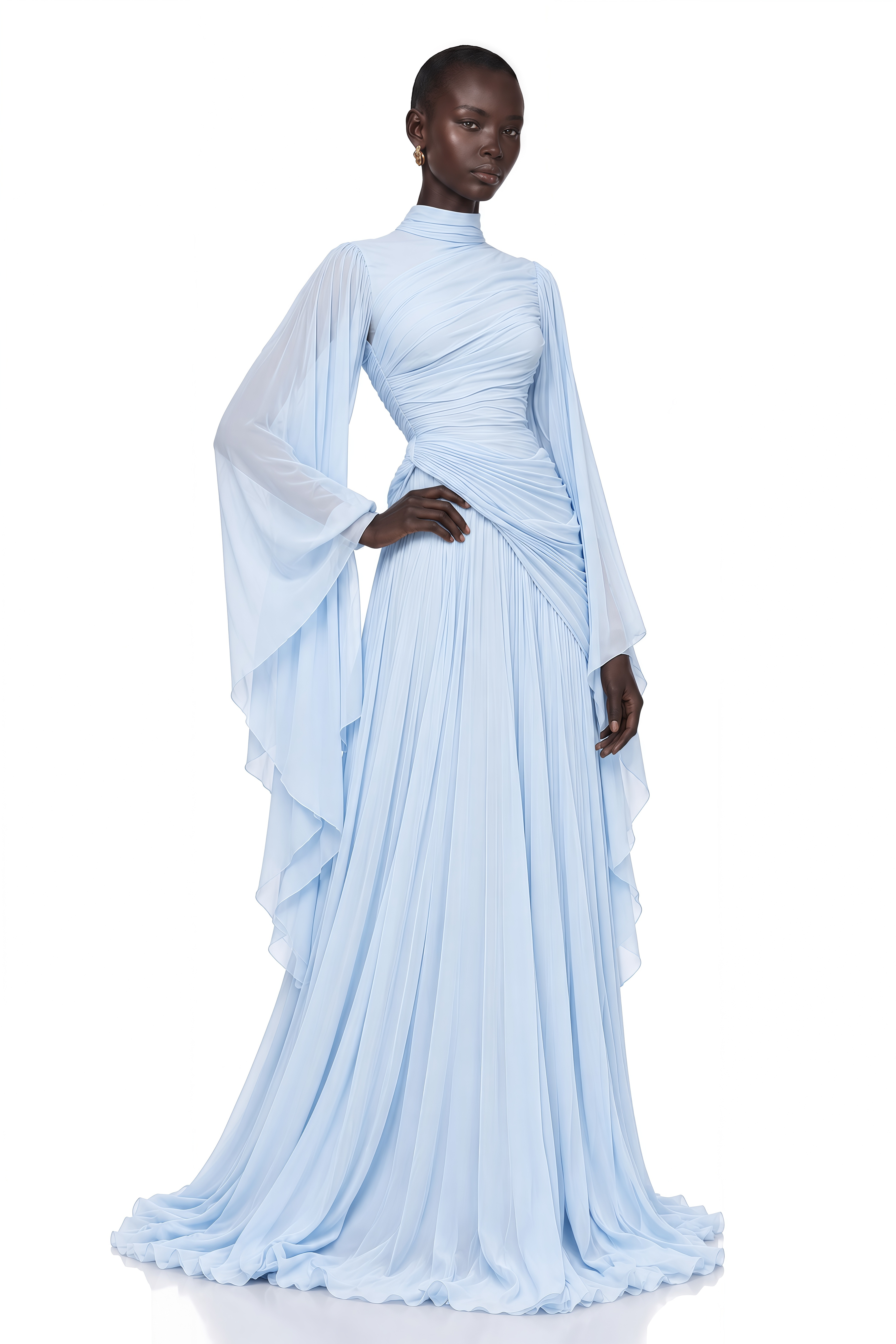 Ludmila Blue Ruched Ruffled Maxi Dress