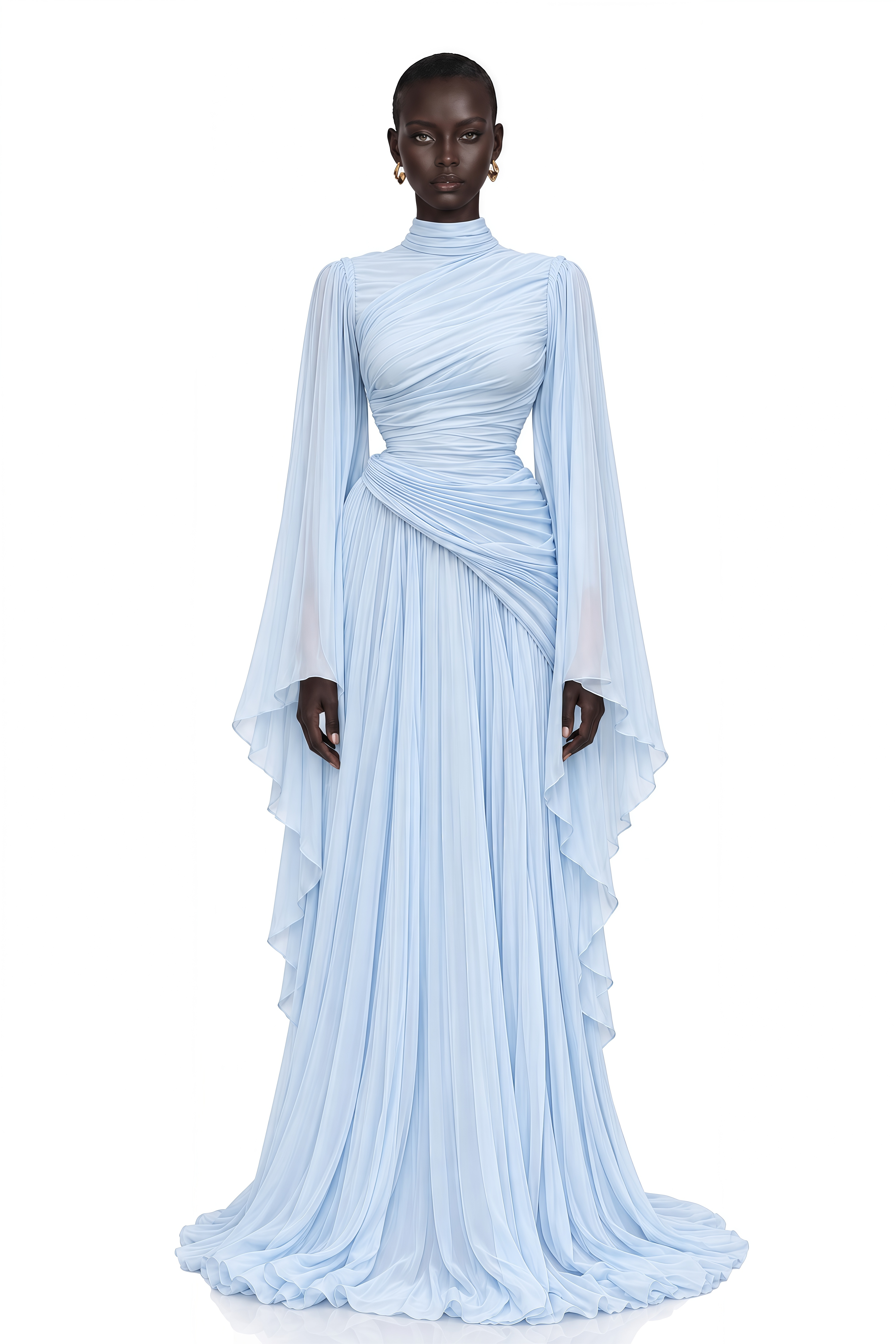 Ludmila Blue Ruched Ruffled Maxi Dress