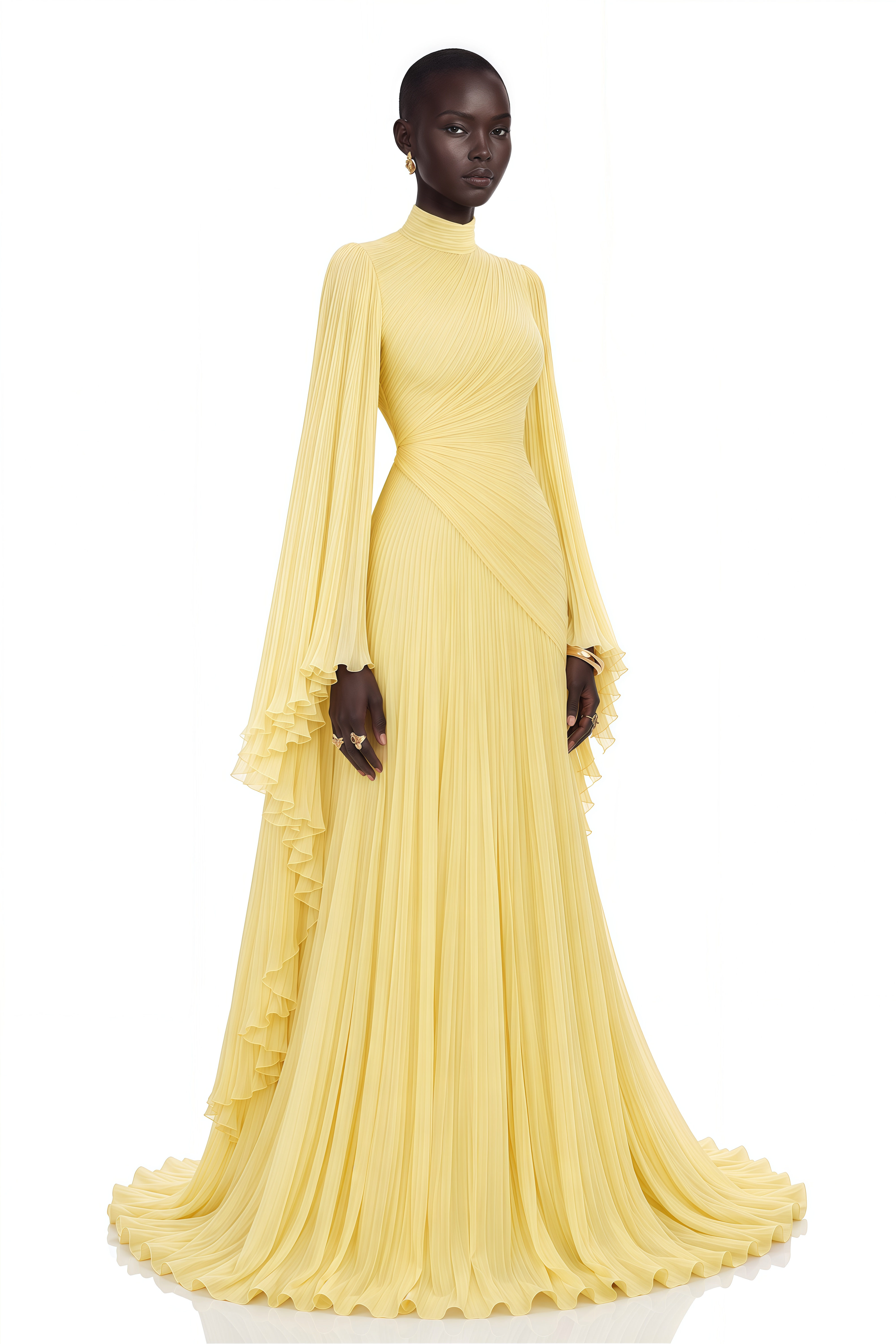 Ludmila Yellow Ruched Ruffled Maxi Dress