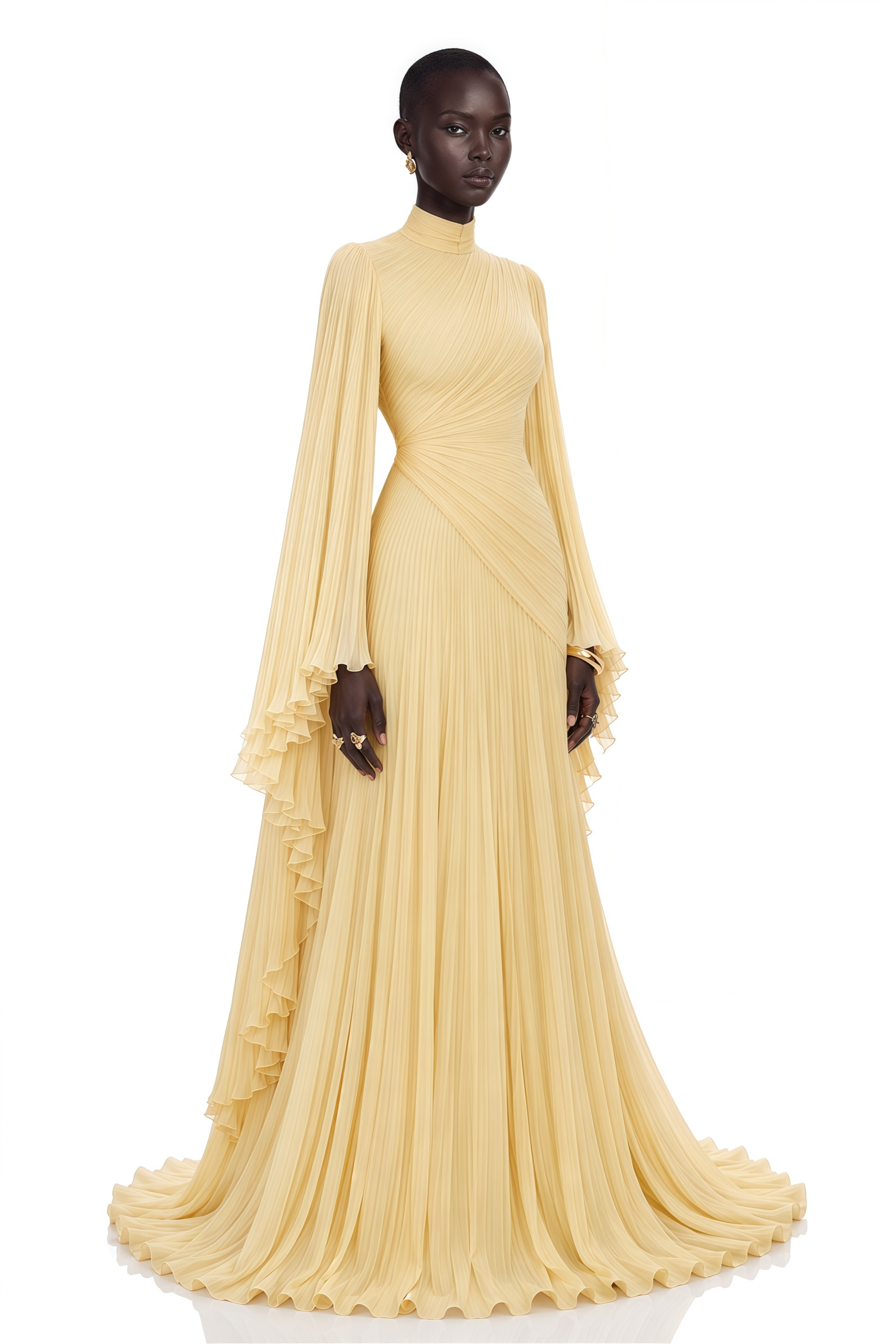 Ludmila Yellow Ruched Ruffled Maxi Dress