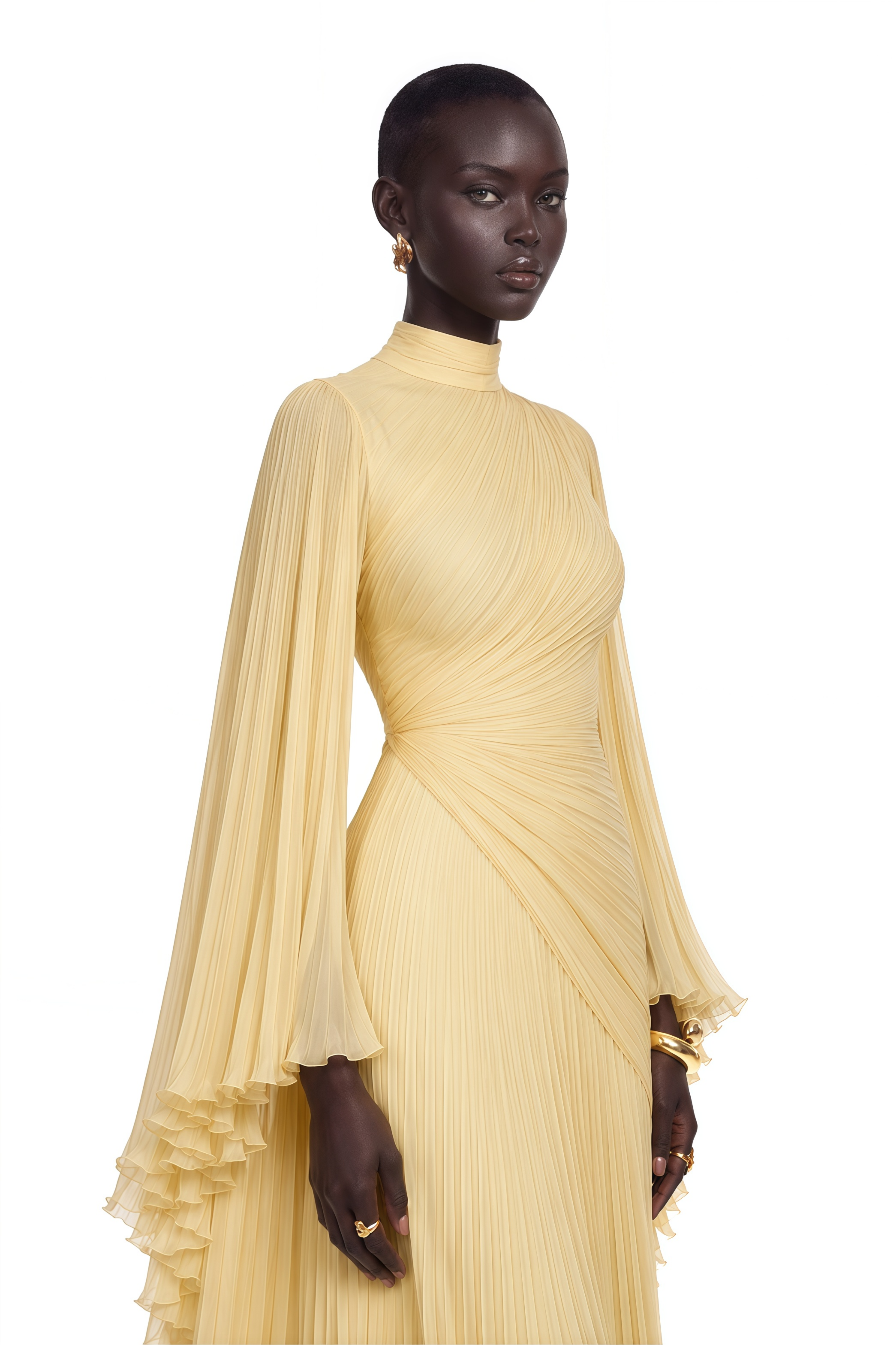 Ludmila Yellow Ruched Ruffled Maxi Dress