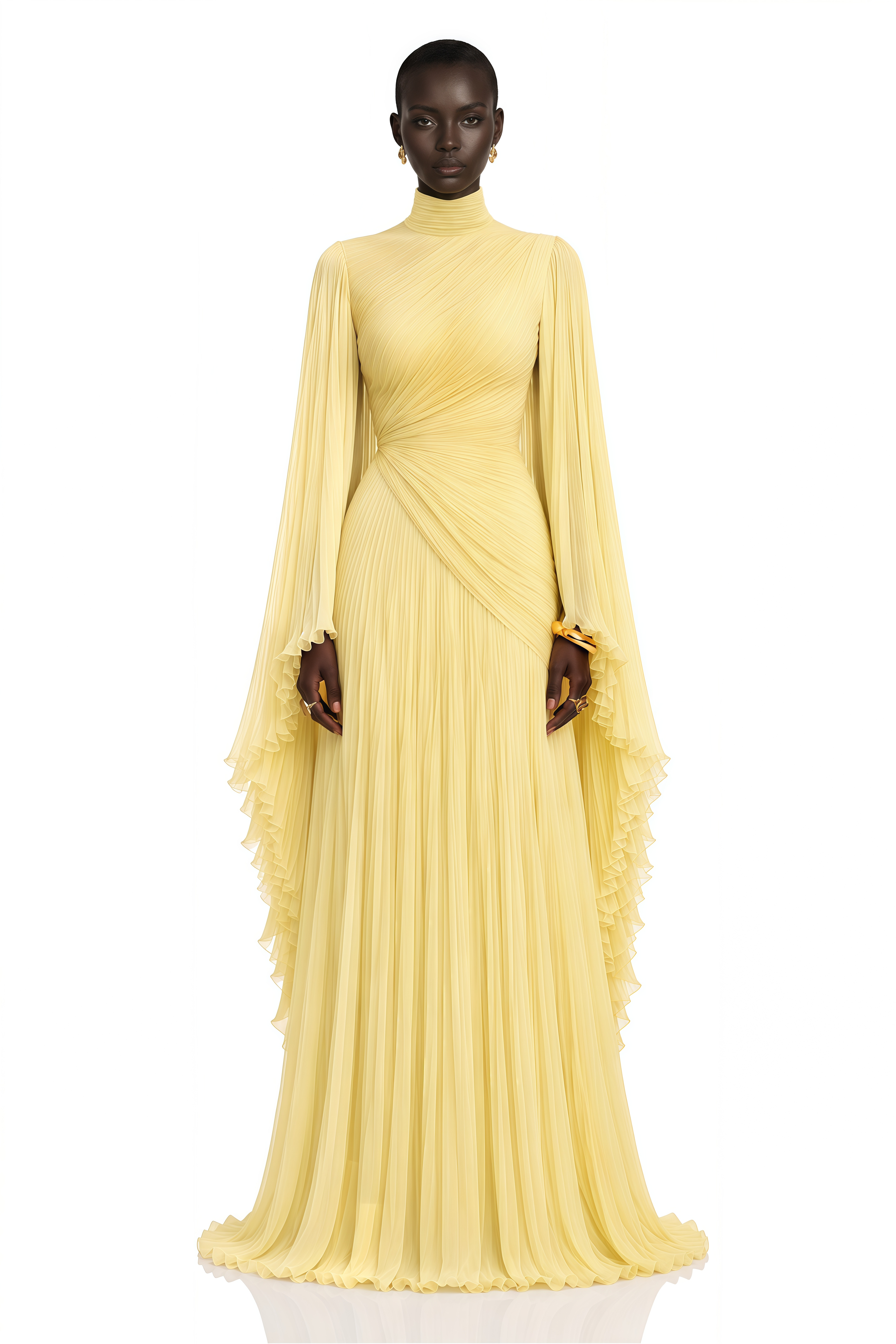 Ludmila Yellow Ruched Ruffled Maxi Dress