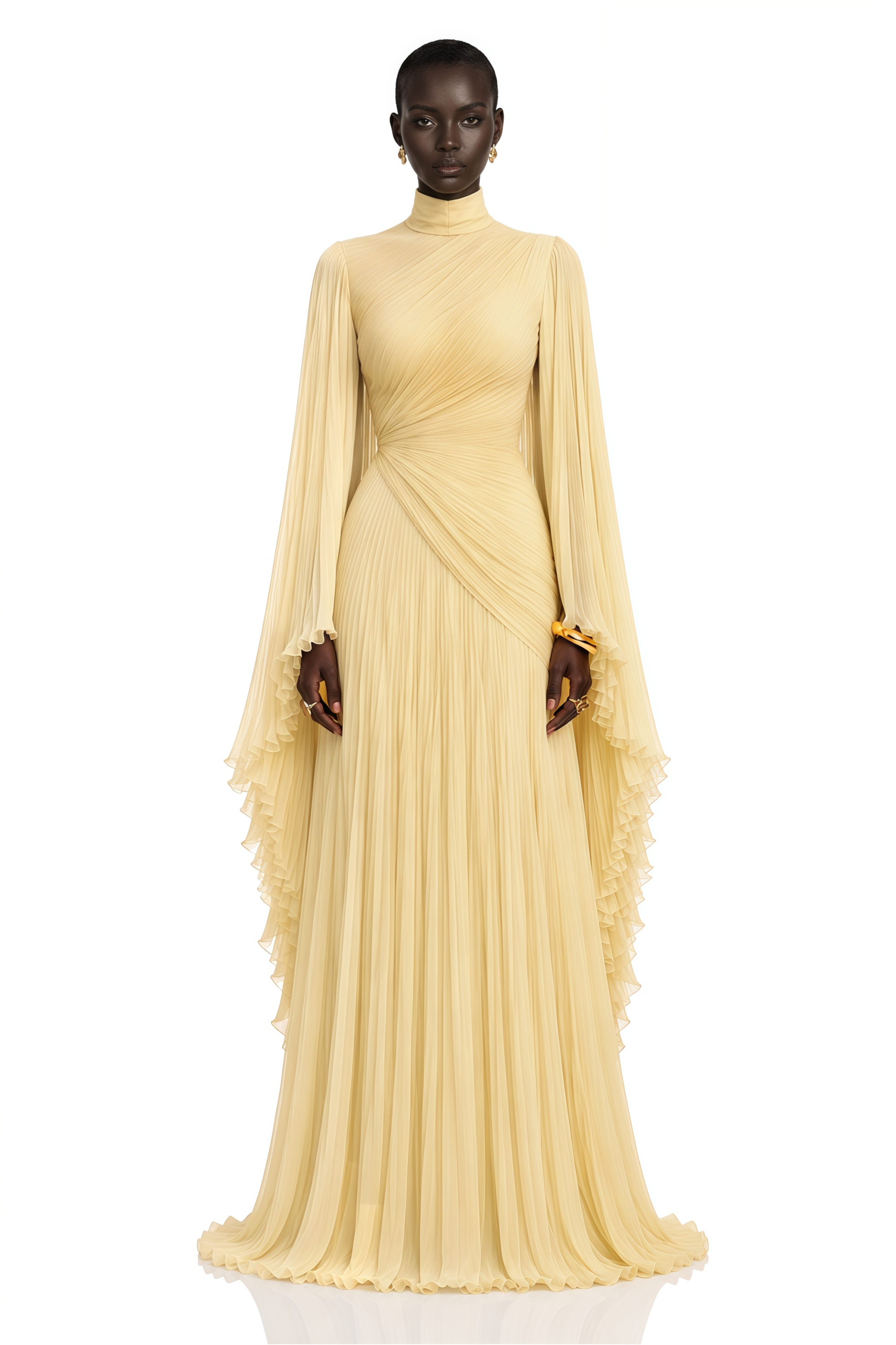 Ludmila Yellow Ruched Ruffled Maxi Dress