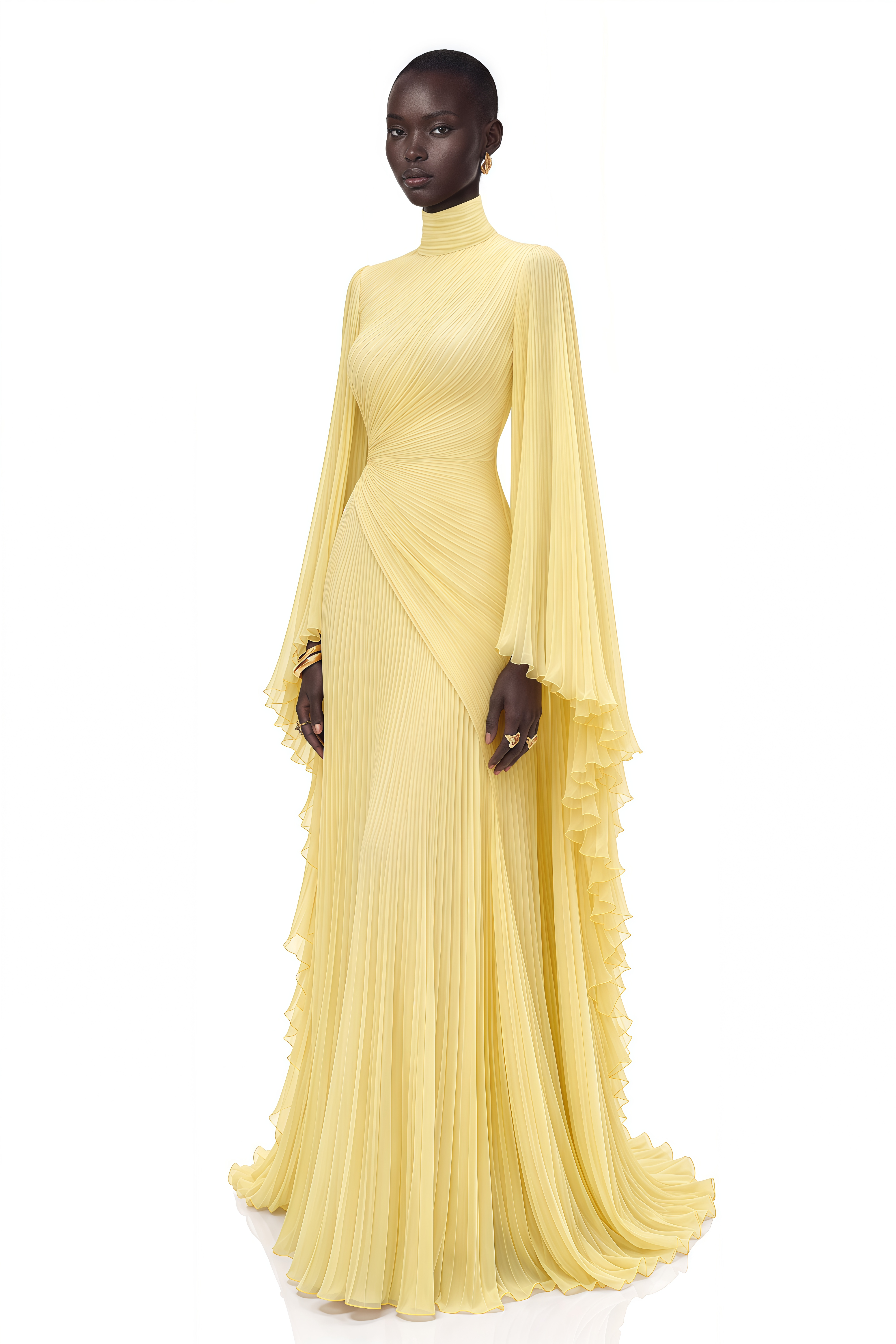Ludmila Yellow Ruched Ruffled Maxi Dress
