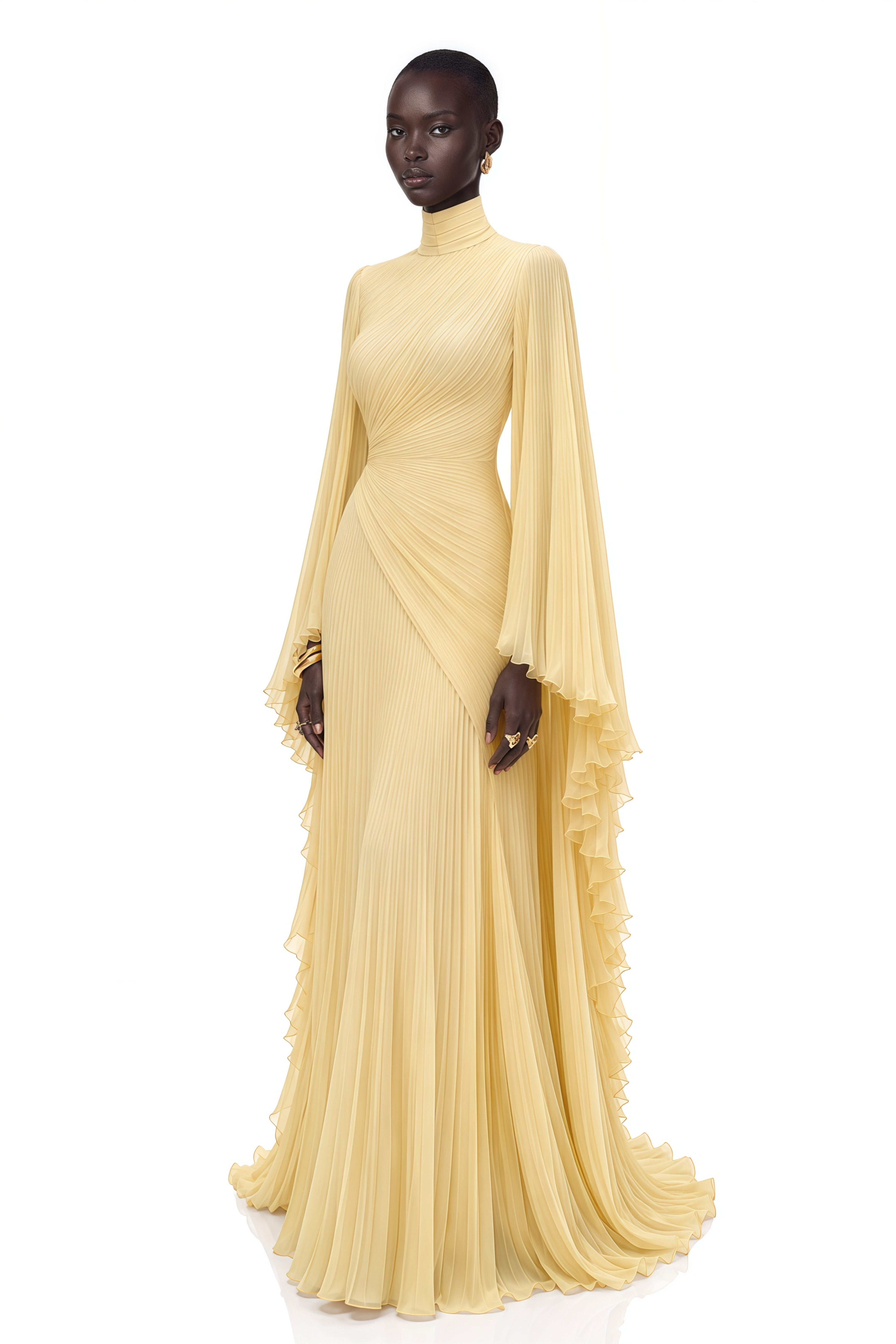 Ludmila Yellow Ruched Ruffled Maxi Dress