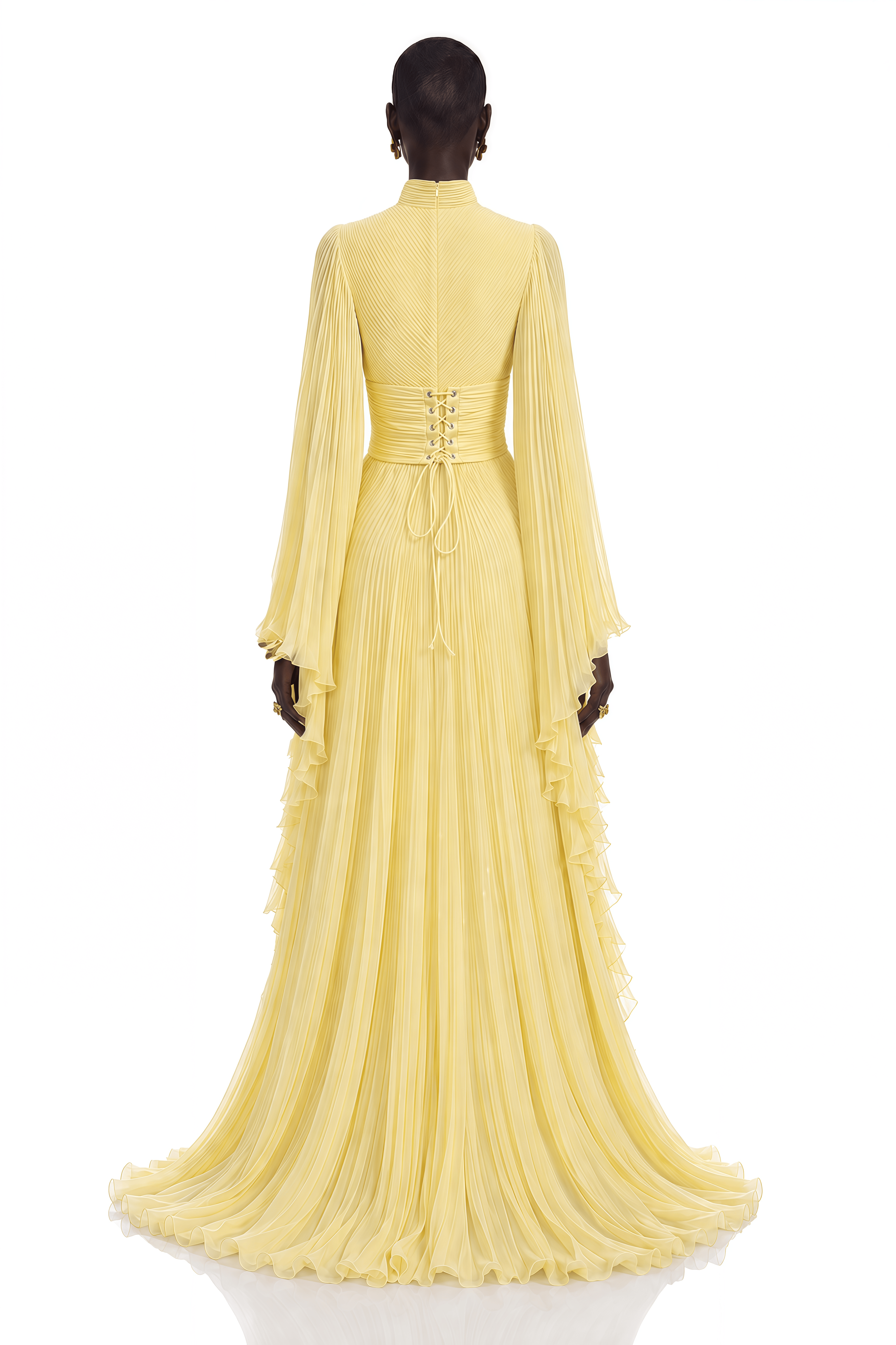 Ludmila Yellow Ruched Ruffled Maxi Dress