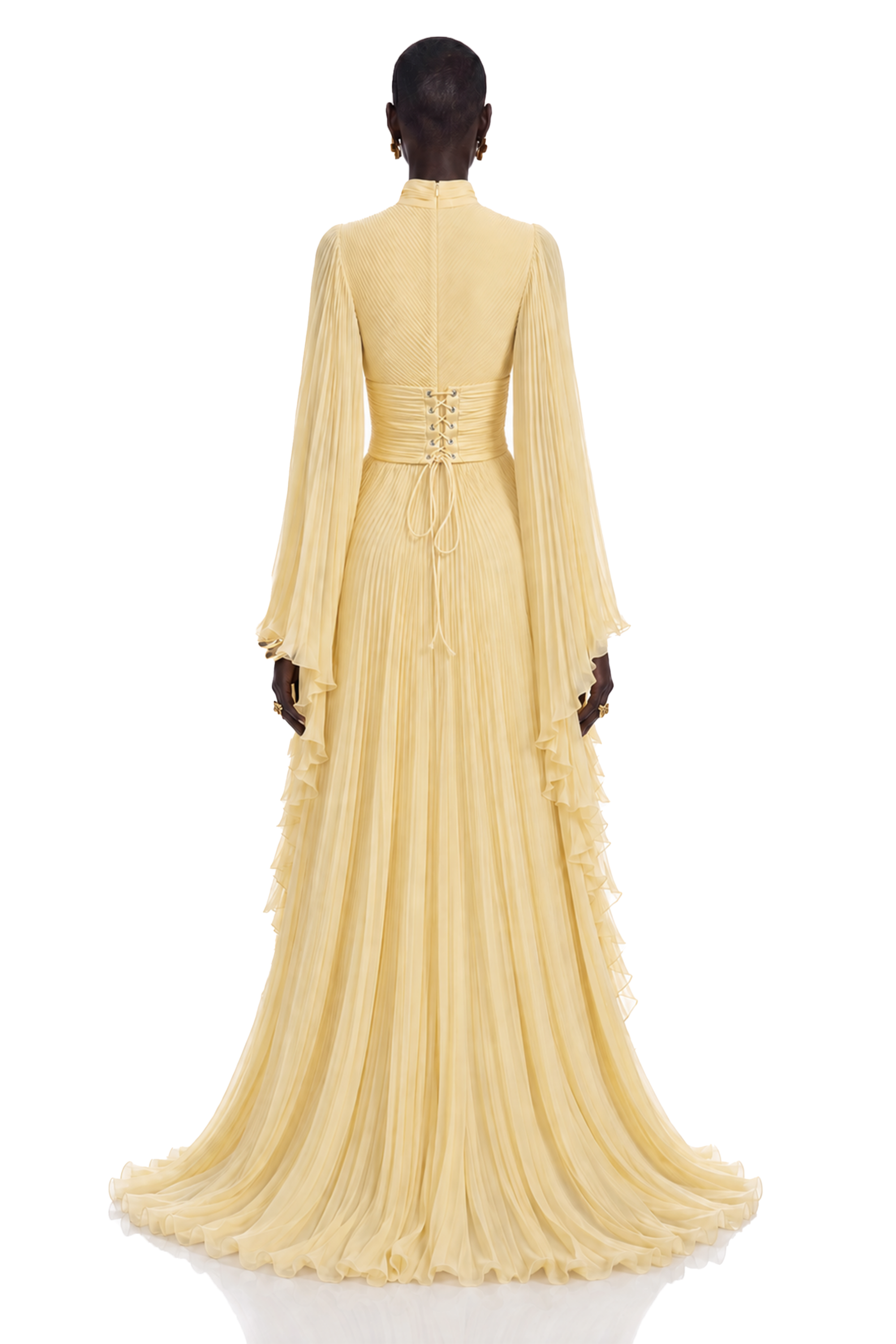 Ludmila Yellow Ruched Ruffled Maxi Dress