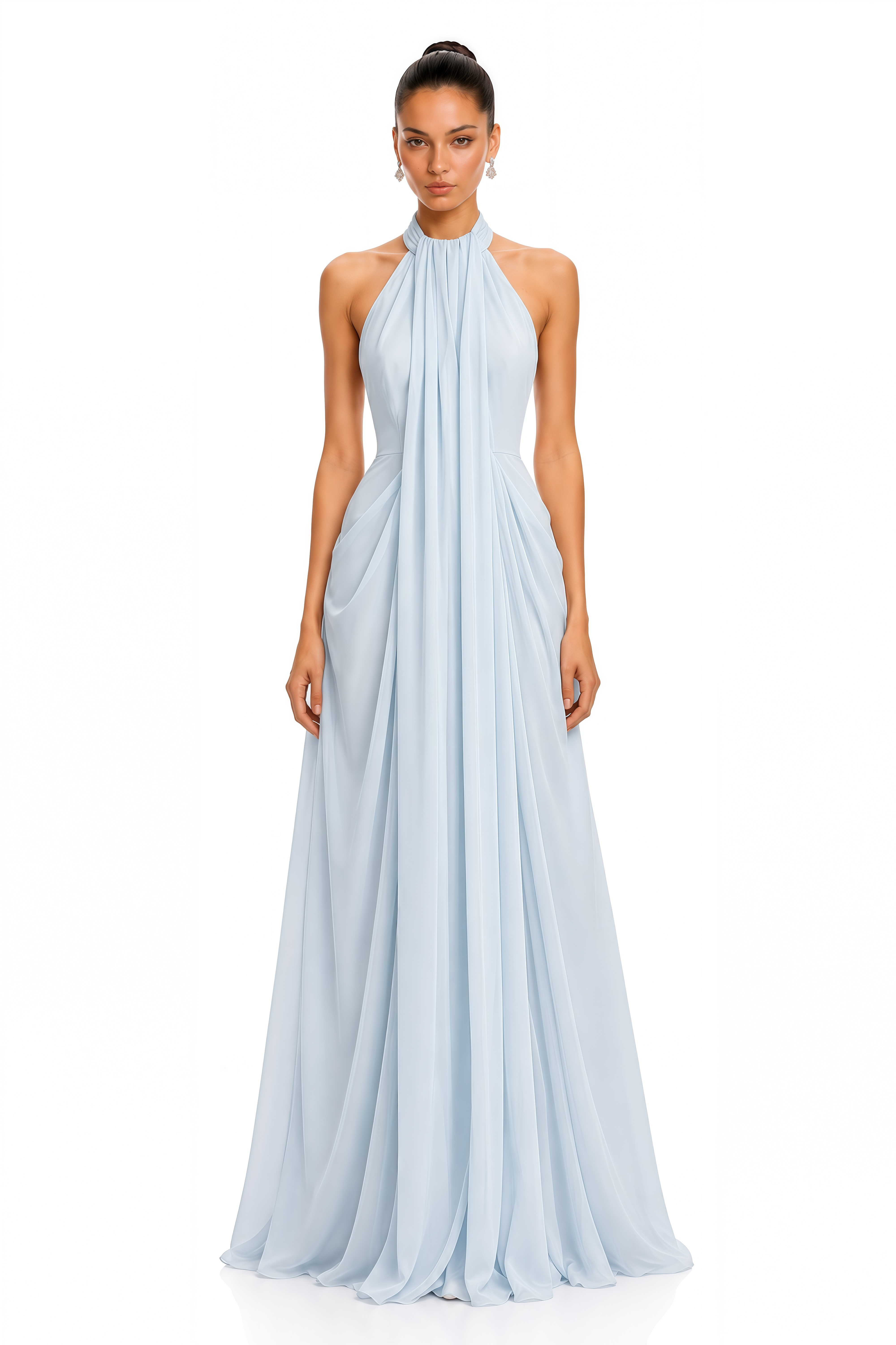 Lysandra Light Blue Halterneck Draped Maxi Dress