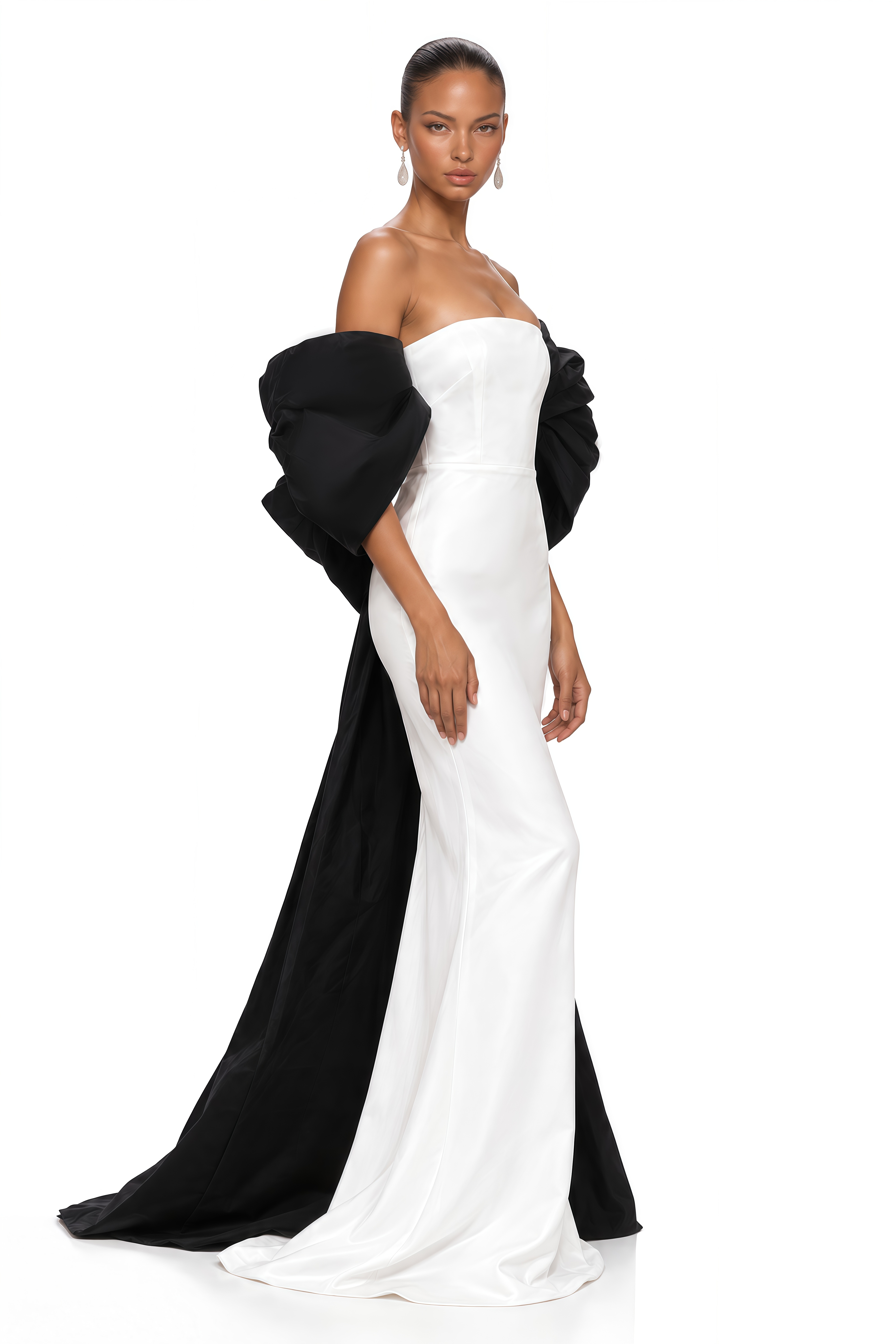 Mabel White Sculptural Bow Off Shoulder Maxi Dress