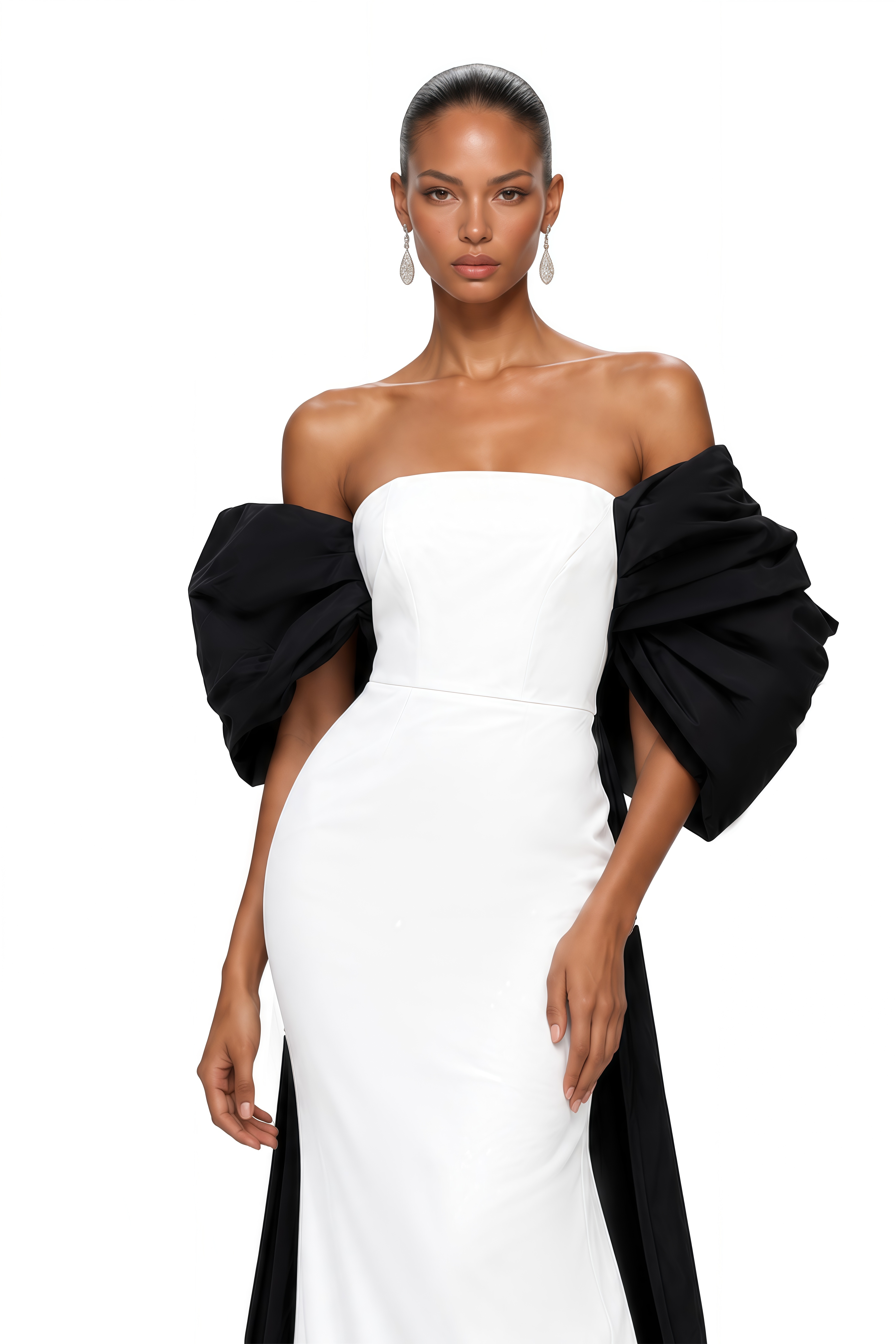 Mabel White Sculptural Bow Off Shoulder Maxi Dress