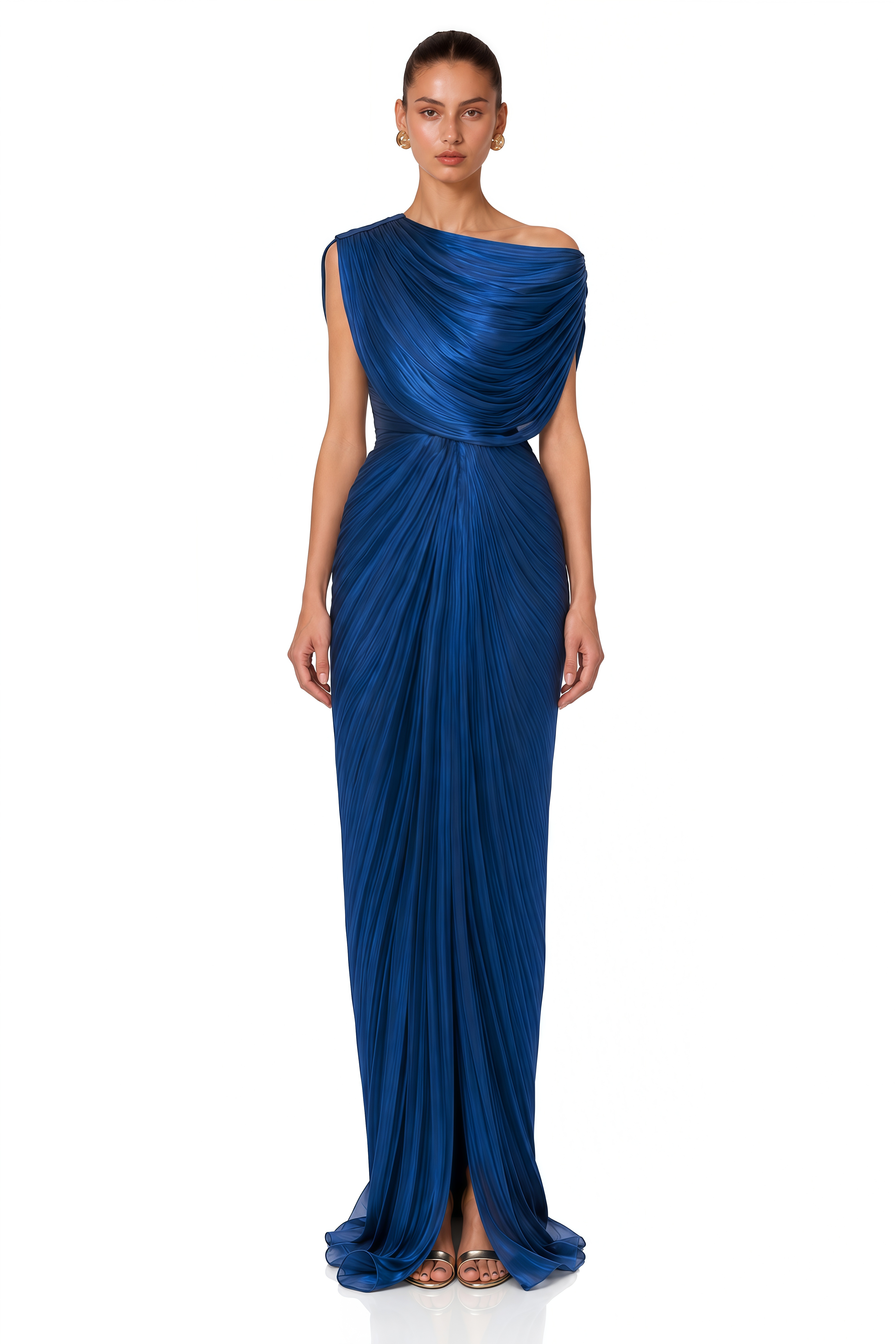 Macey Royal Blue One Shoulder Pleated Maxi Dress