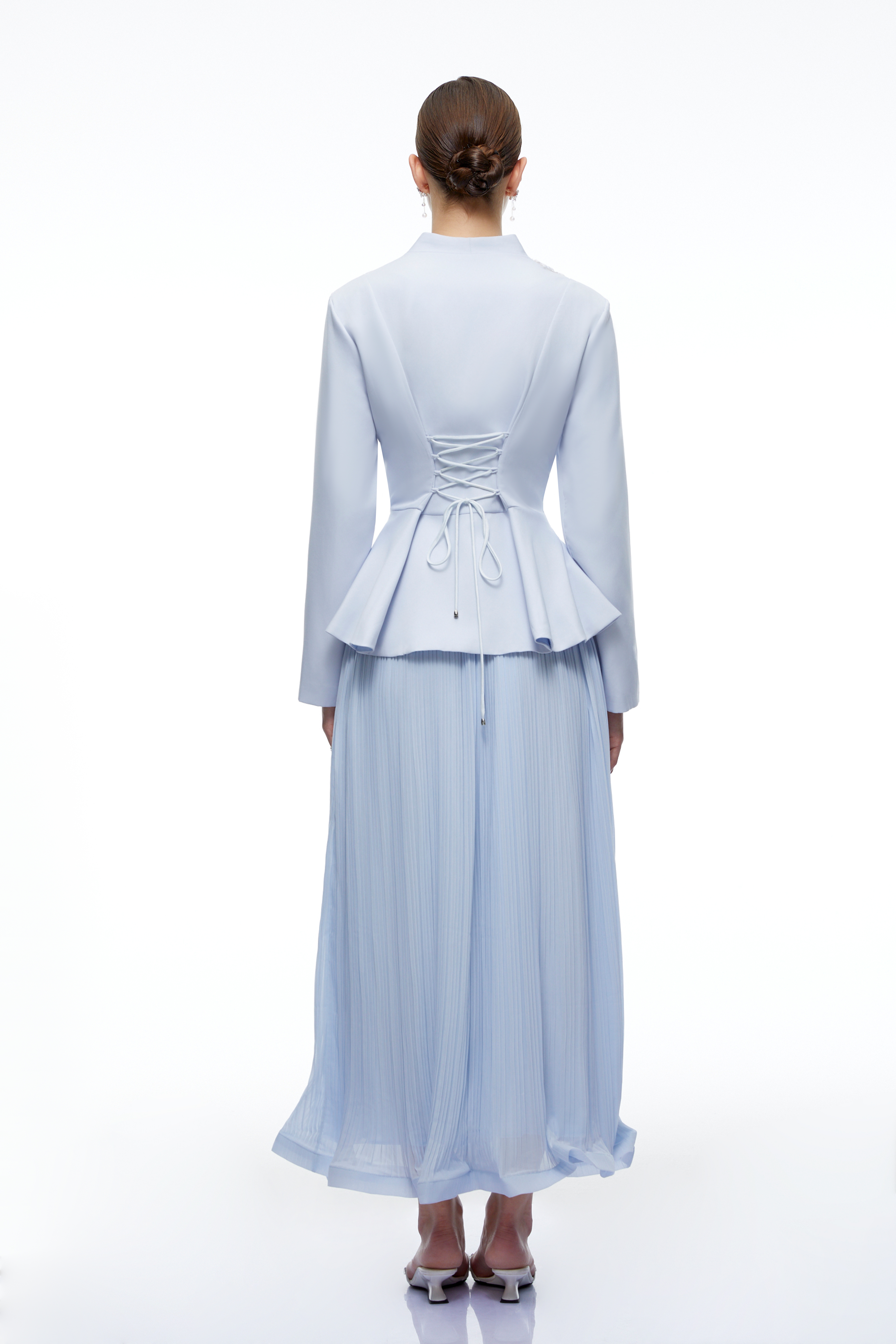 Macie Blue Floral Appliqué Jacket & Skirt Set