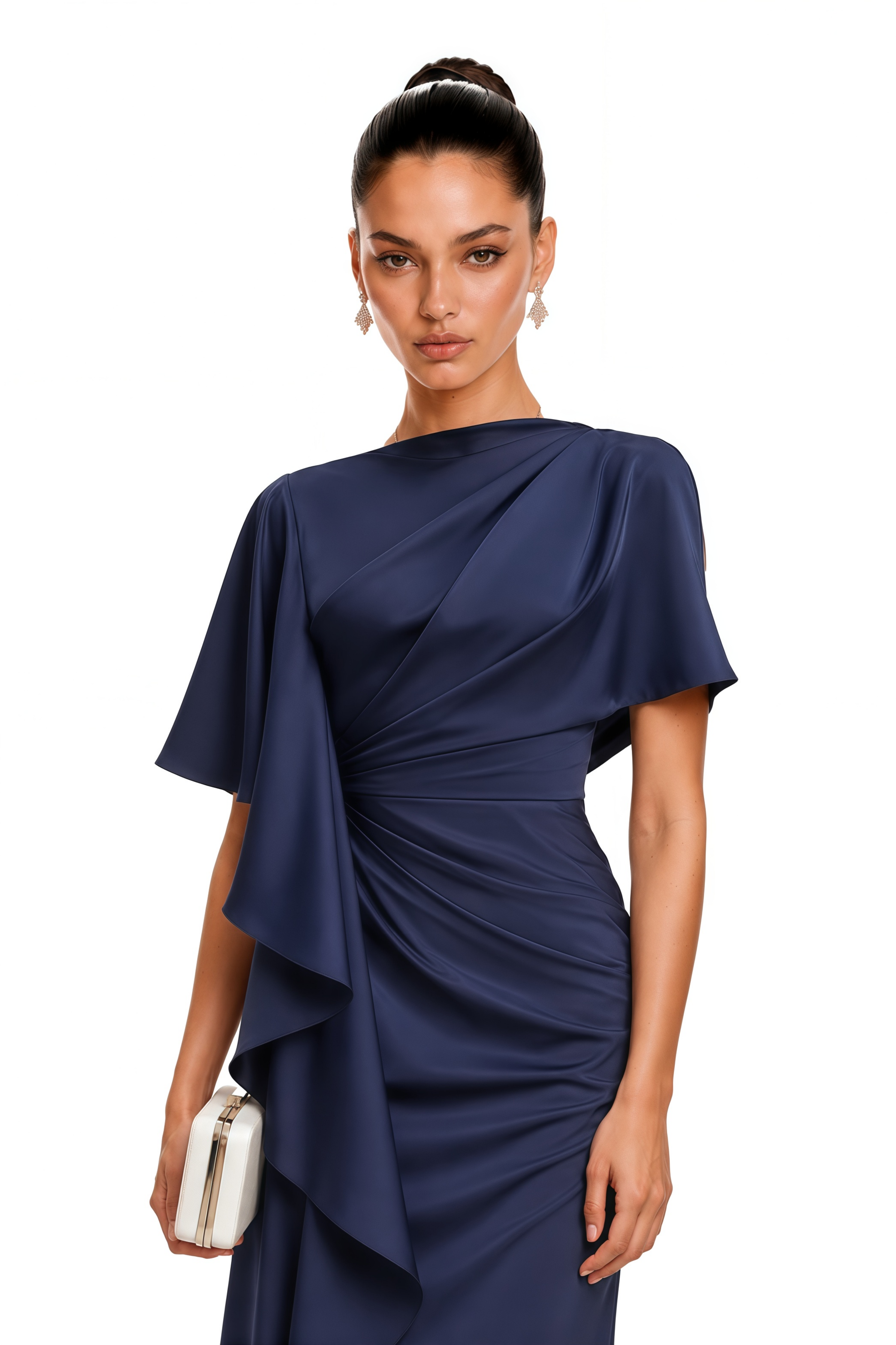 Maeve Navy One Shoulder Draped Cape Maxi Dress