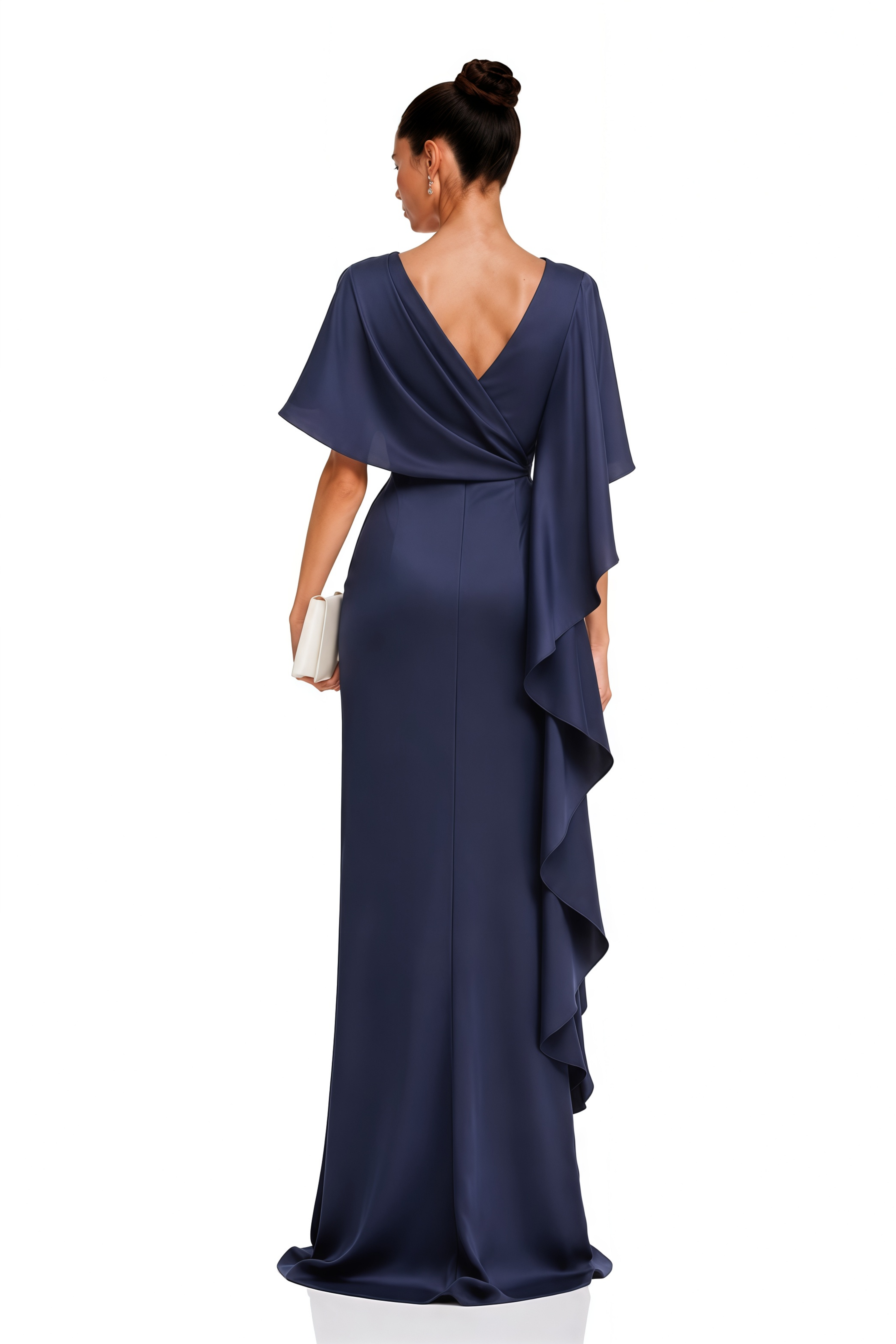 Maeve Navy One Shoulder Draped Cape Maxi Dress