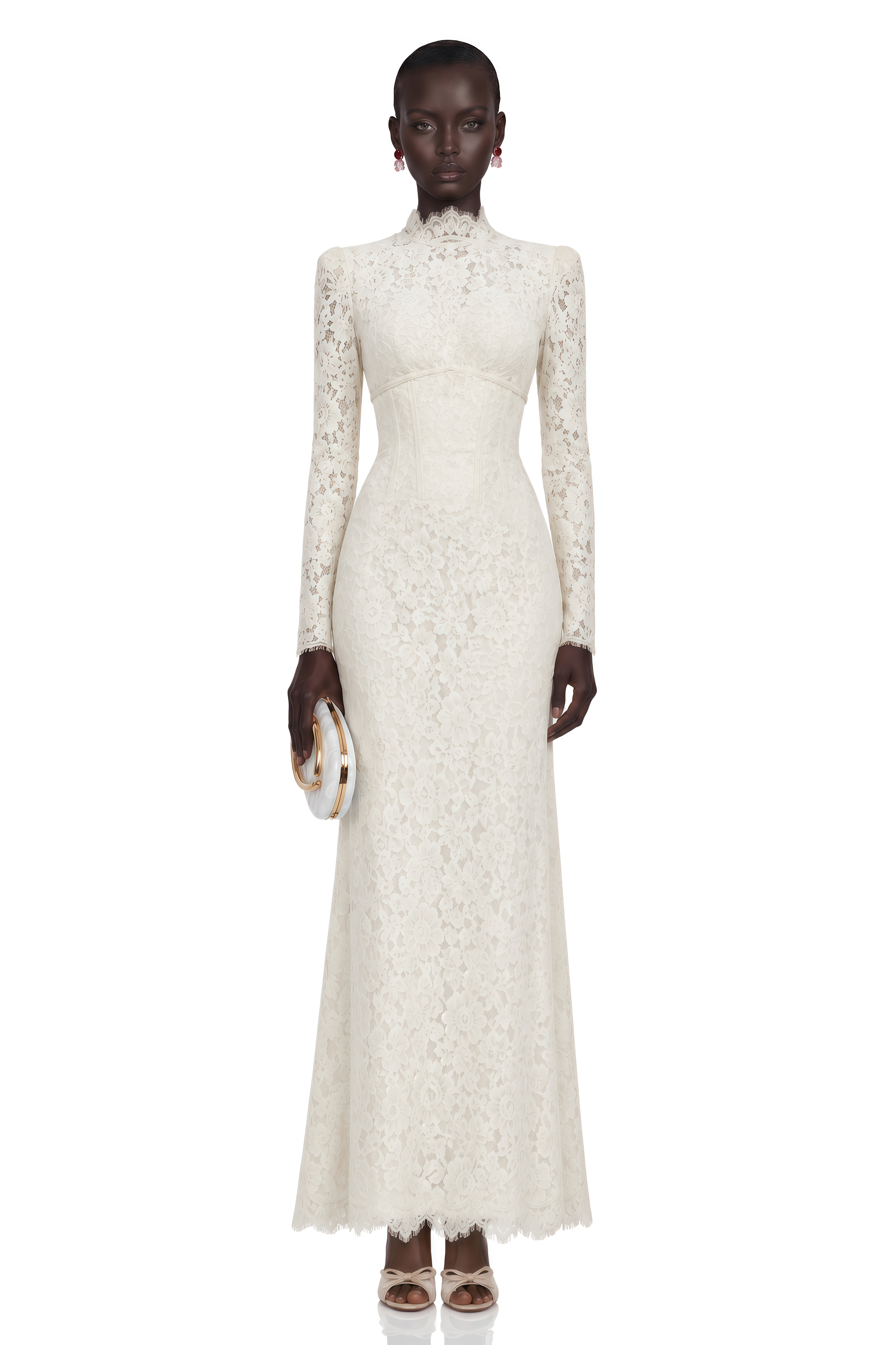 Maggie Ivory High Neck Floral Lace Maxi Dress – Miss Rosier