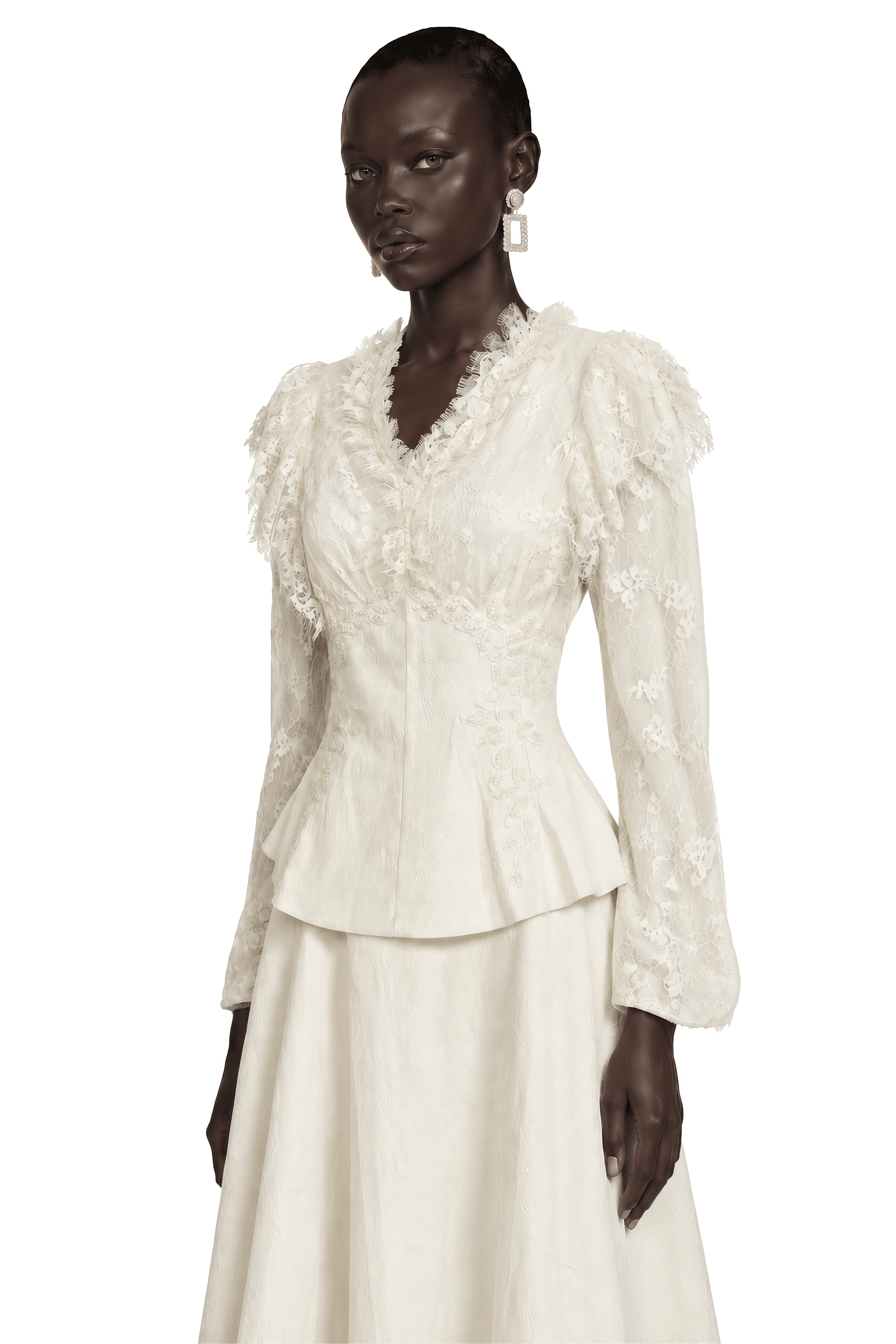 Magnolia Neutral Lace Ruffle Blouse & Maxi Skirt Set