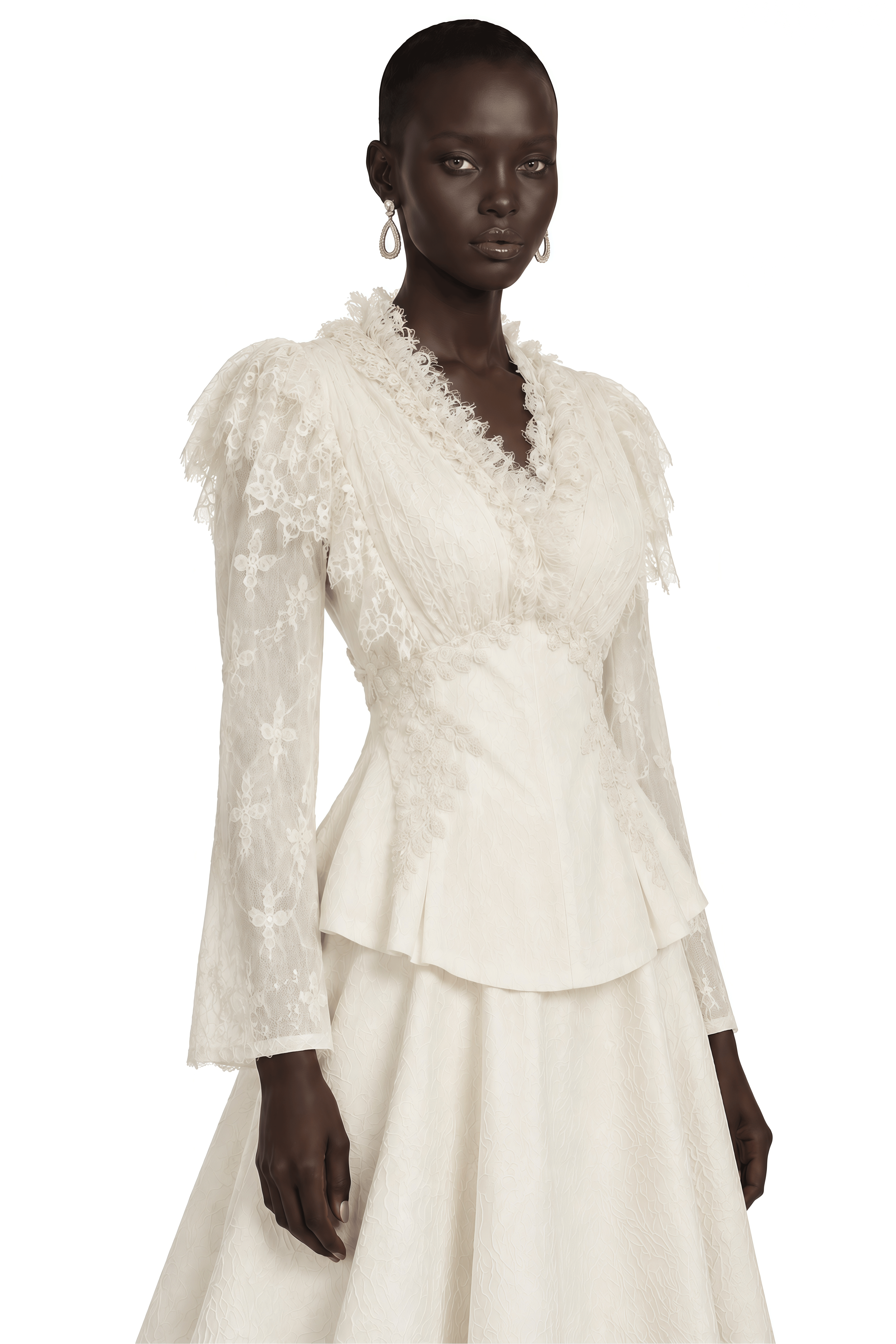 Magnolia Neutral Lace Ruffle Blouse & Maxi Skirt Set