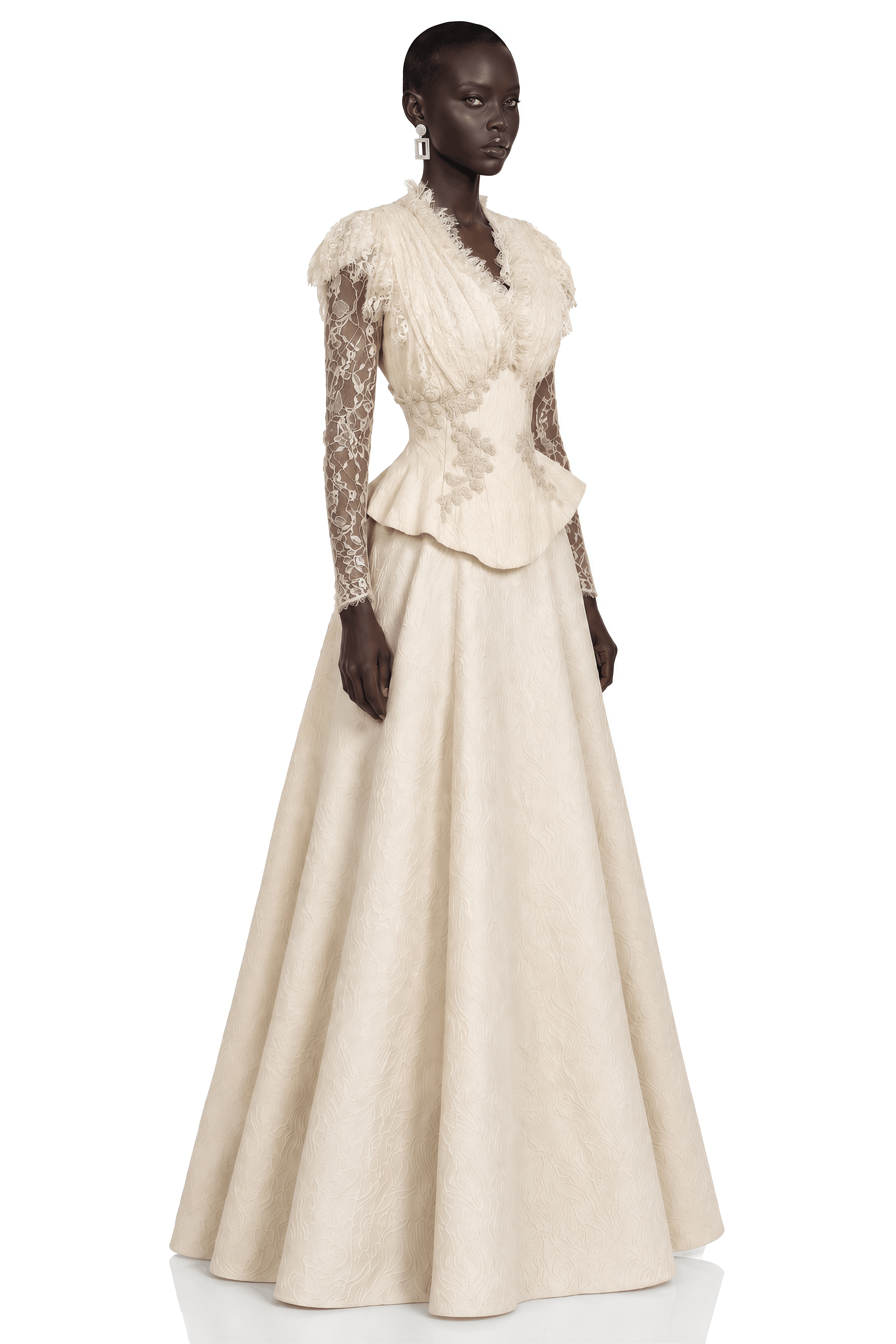 Magnolia Neutral Lace Ruffle Top & Maxi Skirt Set