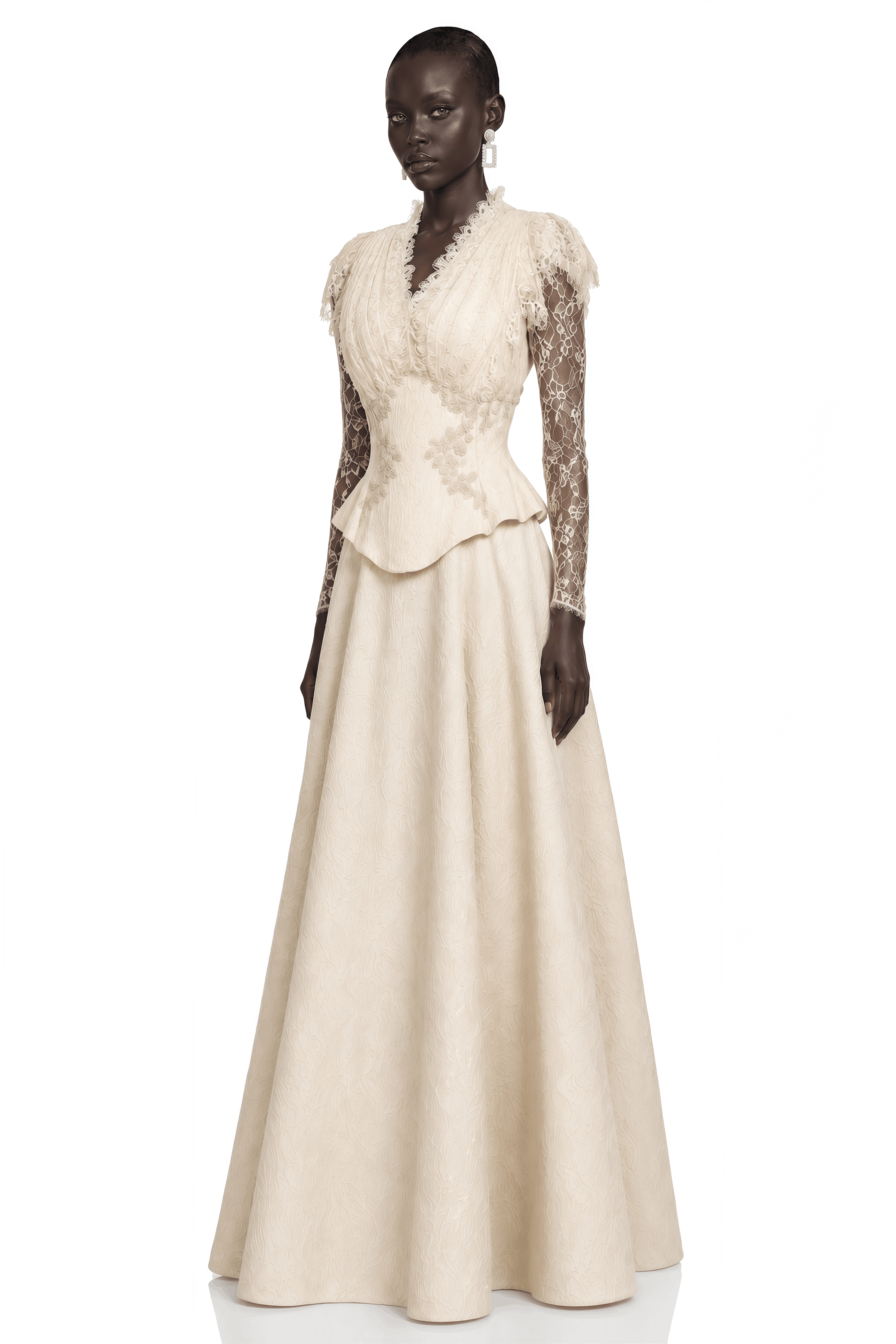 Magnolia Neutral Lace Ruffle Top & Maxi Skirt Set