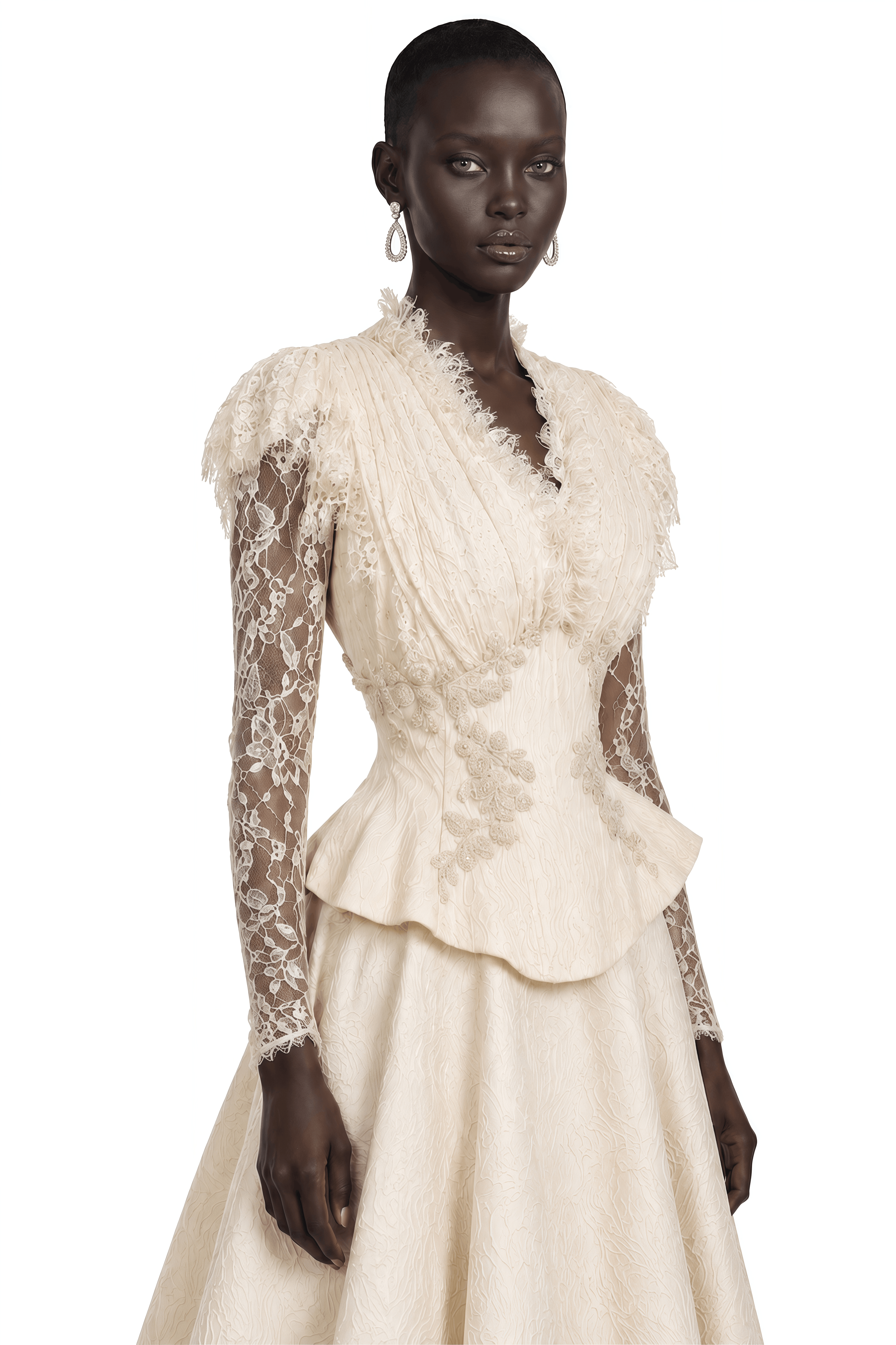 Magnolia Neutral Lace Ruffle Top & Maxi Skirt Set