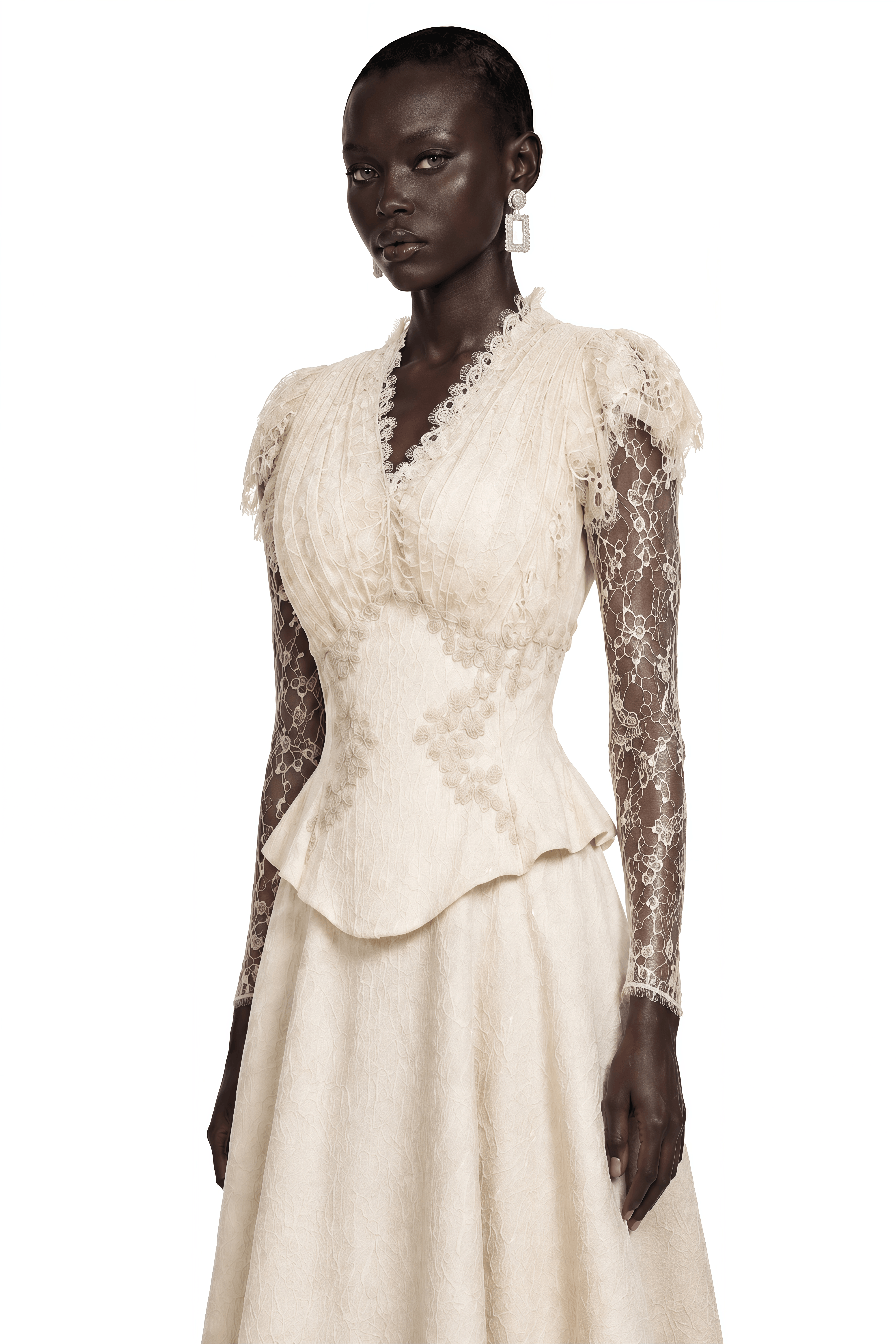 Magnolia Neutral Lace Ruffle Top & Maxi Skirt Set