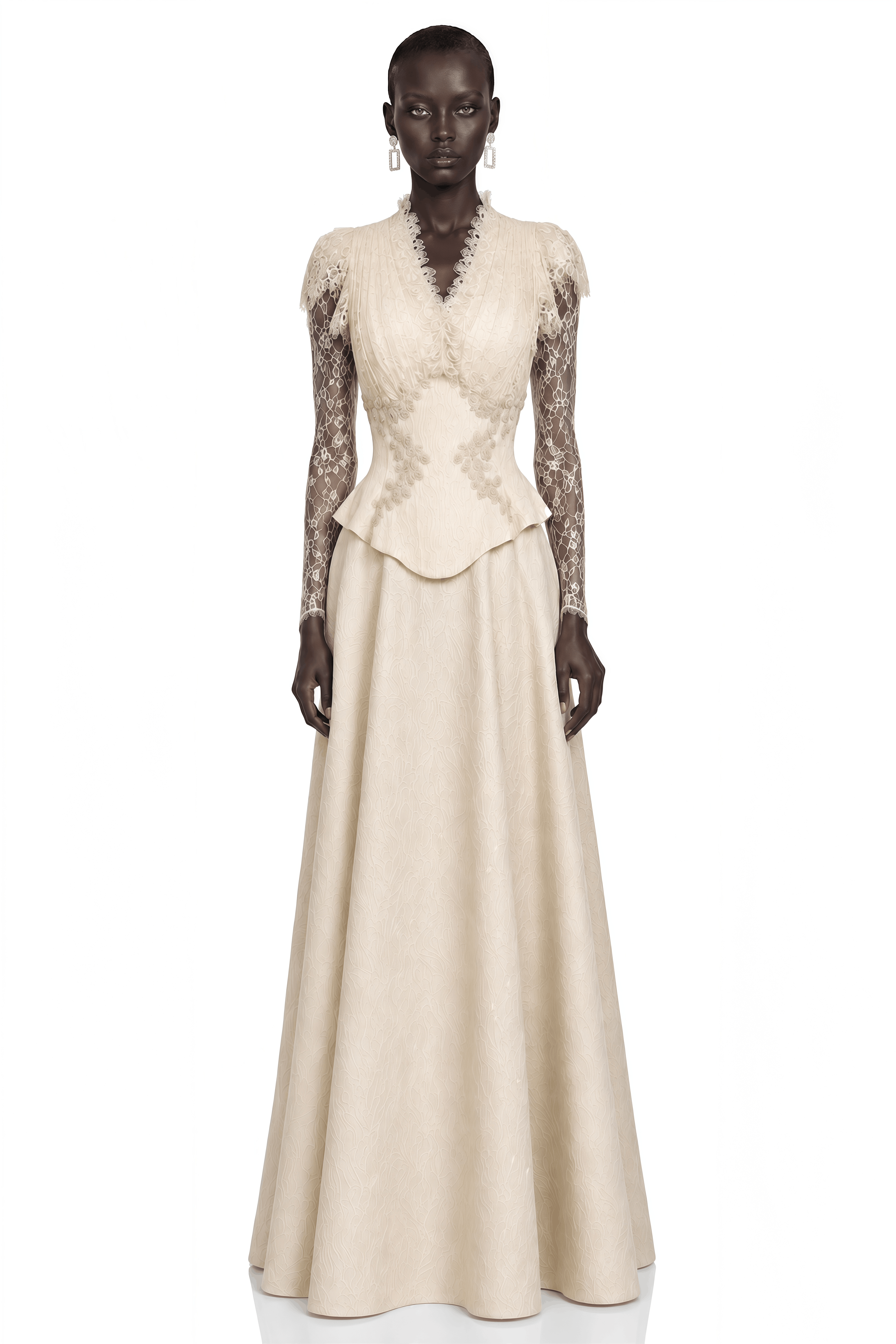 Magnolia Neutral Lace Ruffle Top & Maxi Skirt Set